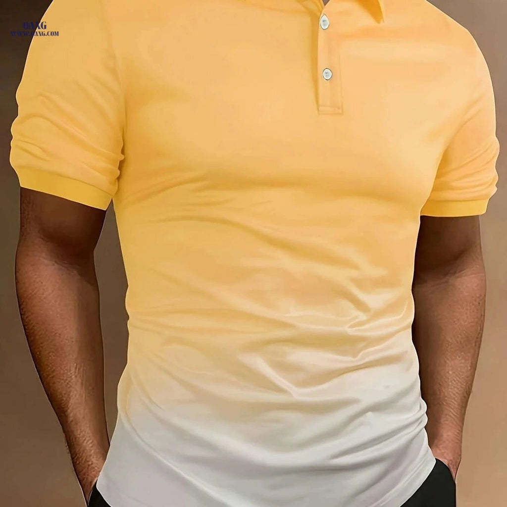 Stylish Gradient Color Men's Short Sleeve Shirt - Perfect for Summer Golf   OAXG Yellow+Light Grey / S