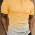 Stylish Gradient Color Men's Short Sleeve Shirt - Perfect for Summer Golf   OAXG Yellow+Light Grey / S