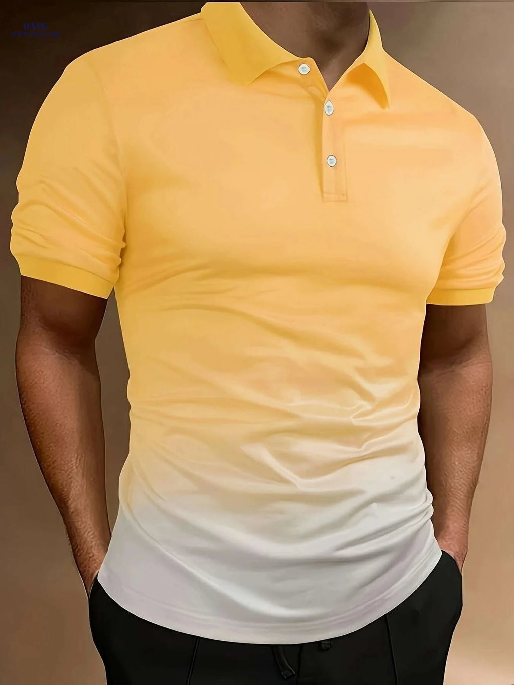 Stylish Gradient Color Men's Short Sleeve Shirt - Perfect for Summer Golf   OAXG Yellow+Light Grey / S
