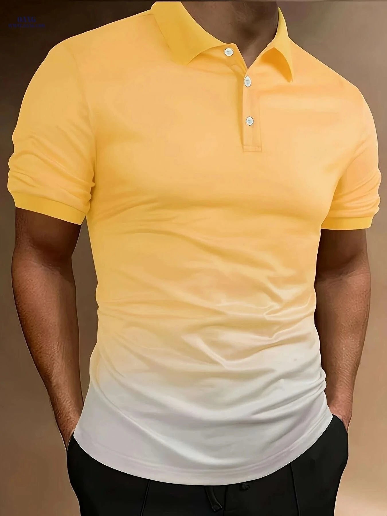 Stylish Gradient Color Men's Short Sleeve Shirt - Perfect for Summer Golf   OAXG Yellow+Light Grey / S