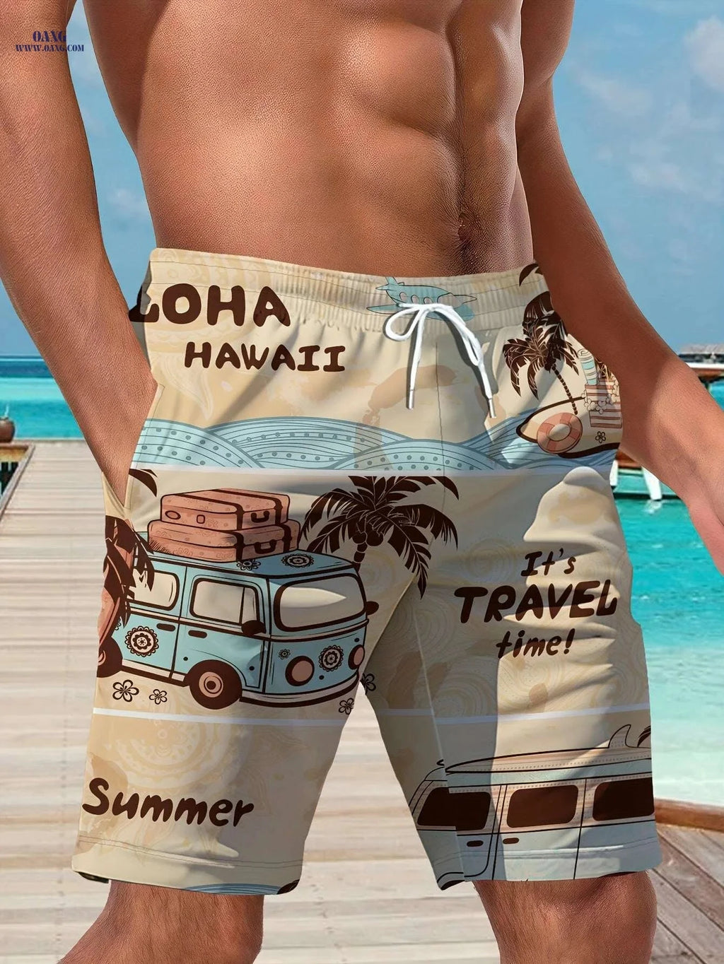 Stylish Hawaiian Beach Shorts for Men - Lightweight & Quick-Dry   OAXG 
