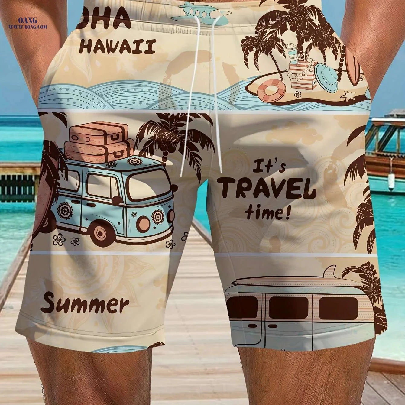 Stylish Hawaiian Beach Shorts for Men - Lightweight & Quick-Dry   OAXG 