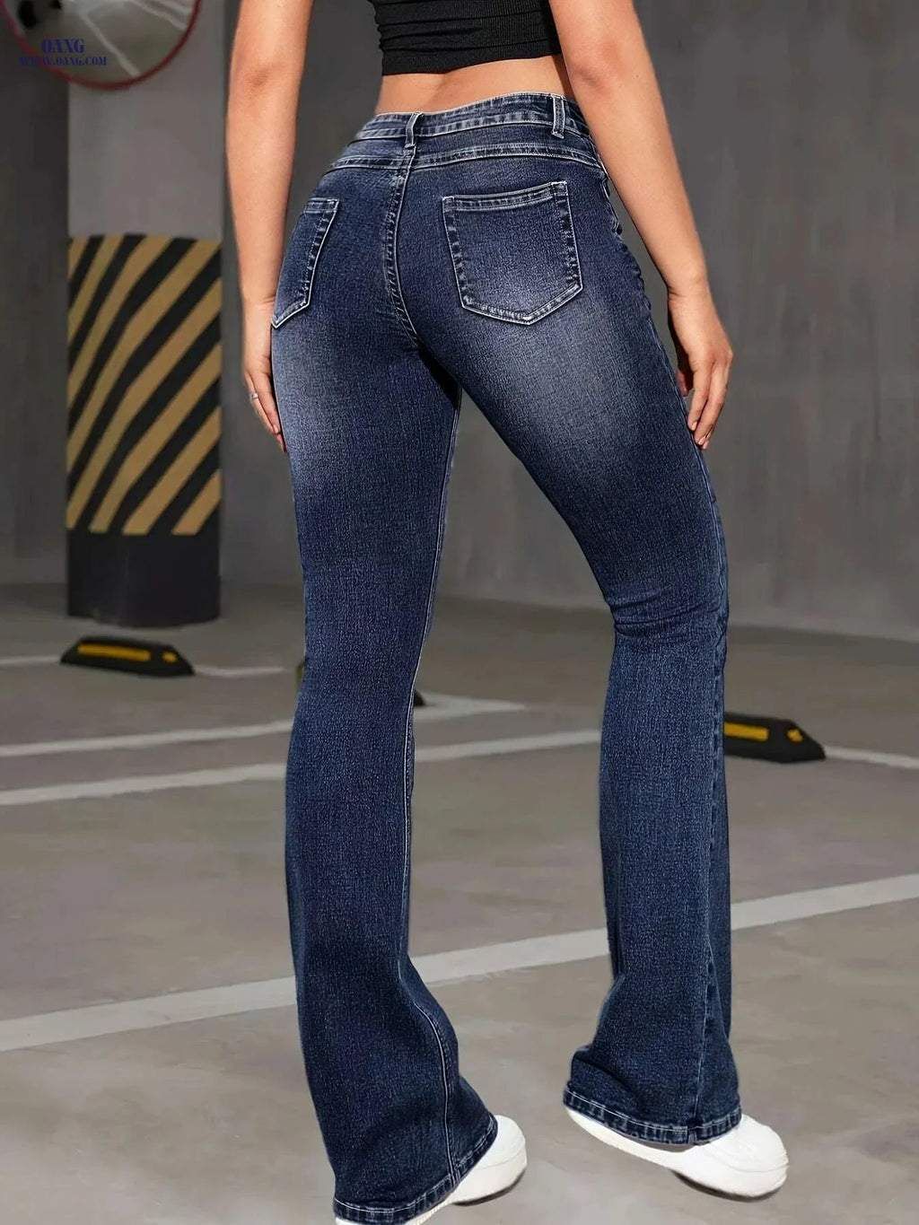 Stylish High-Stretch Zip Flared Jeans - Blue Casual Wear for All Seasons   OAXG Medium Blue / XS