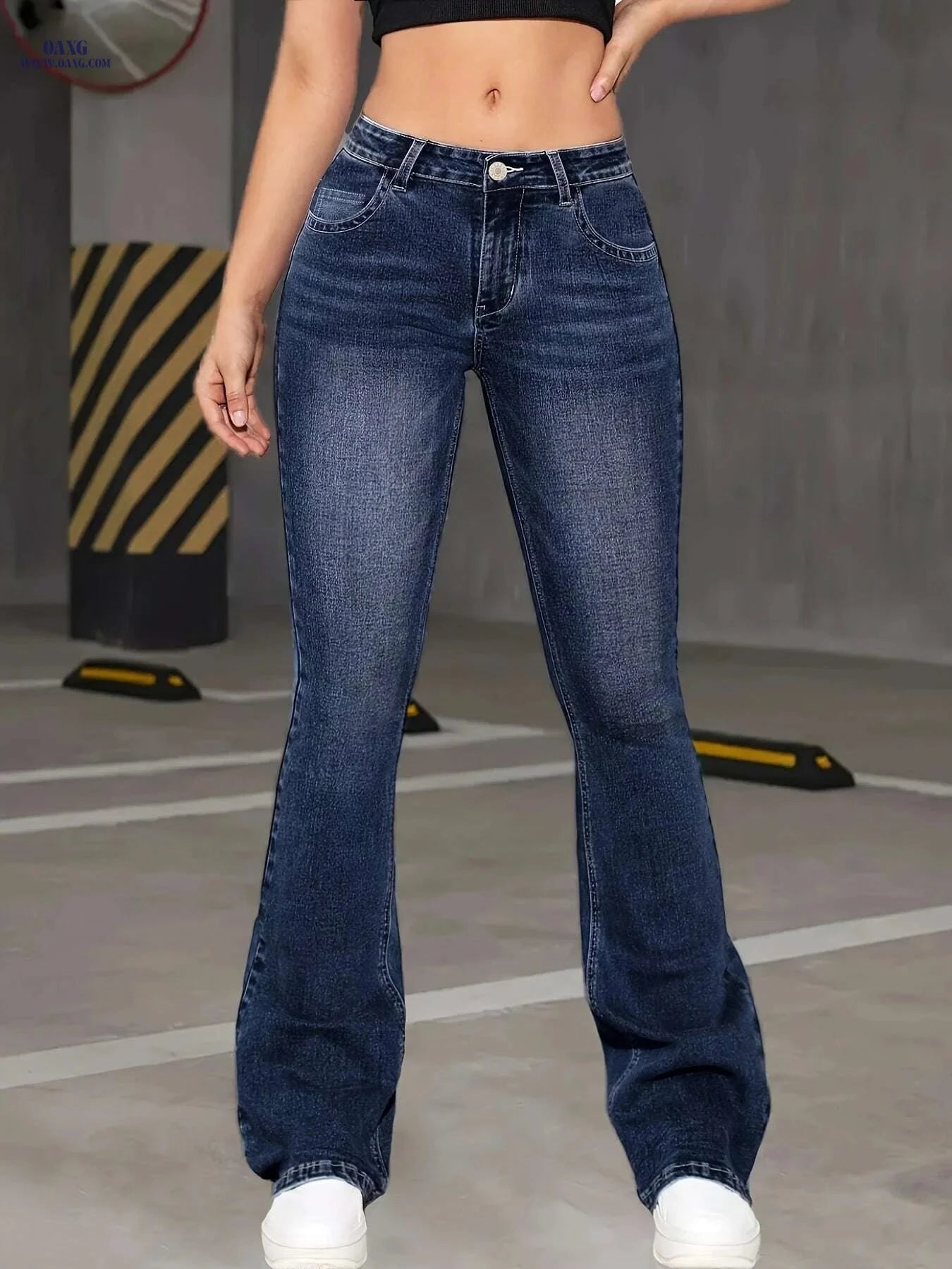 Stylish High-Stretch Zip Flared Jeans - Blue Casual Wear for All Seasons   OAXG Medium Blue / XS