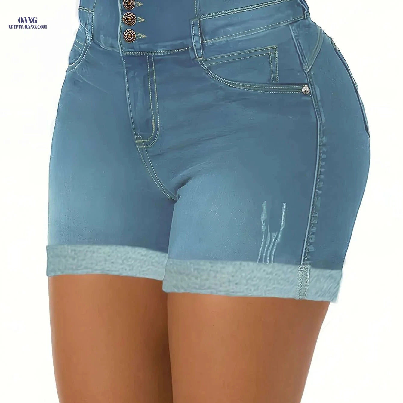 Stylish High Waist Denim Shorts for Women - Perfect Summer Essential   OAXG 