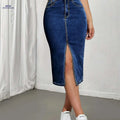 Stylish High-Waisted Denim-Like Skirt for Women - Elegant & Stretchy   OAXG 
