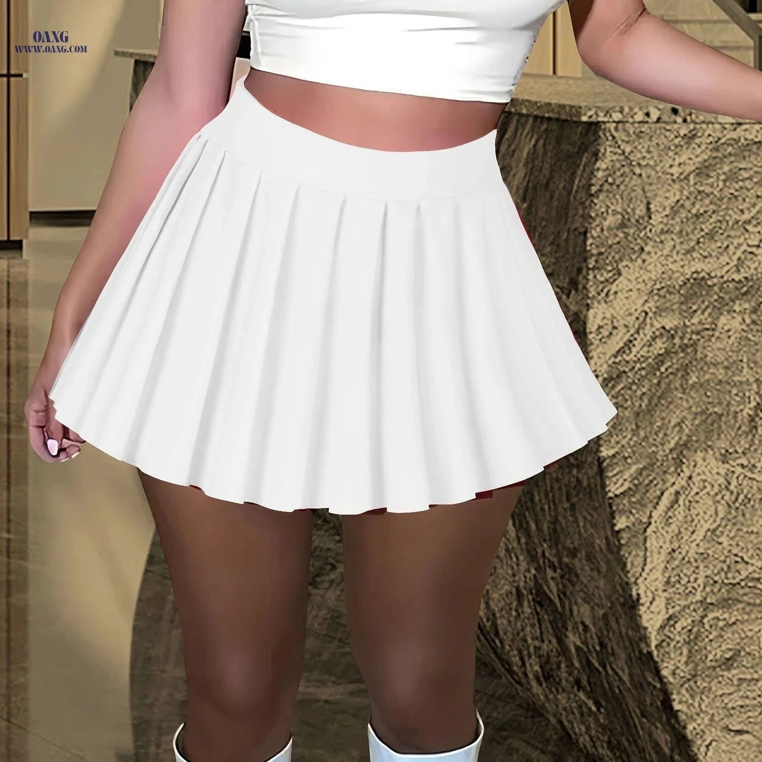 Stylish High-Waisted Pleated Skirt for Women - Casual Short Length   OAXG 