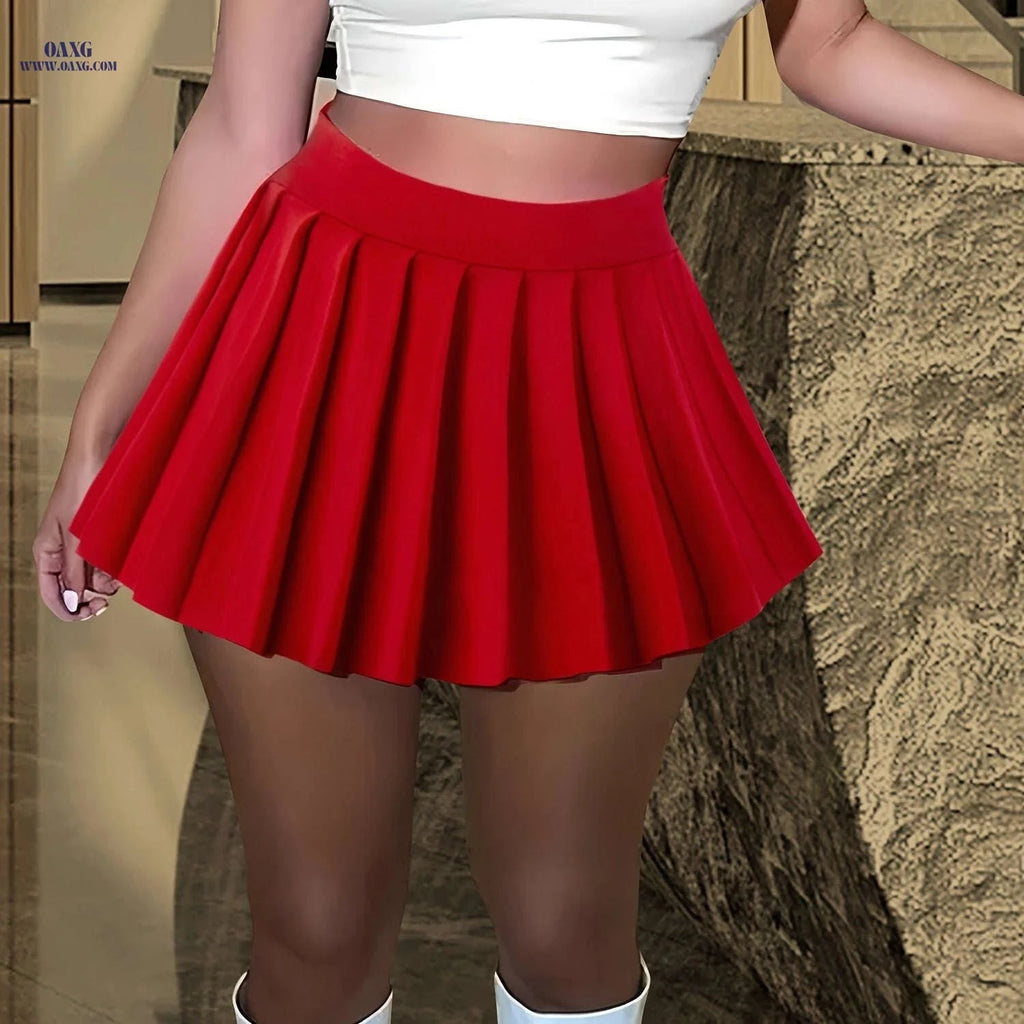 Stylish High-Waisted Pleated Skirt for Women - Casual Short Length   OAXG 
