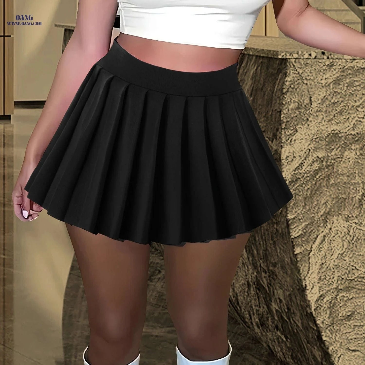 Stylish High-Waisted Pleated Skirt for Women - Casual Short Length   OAXG 