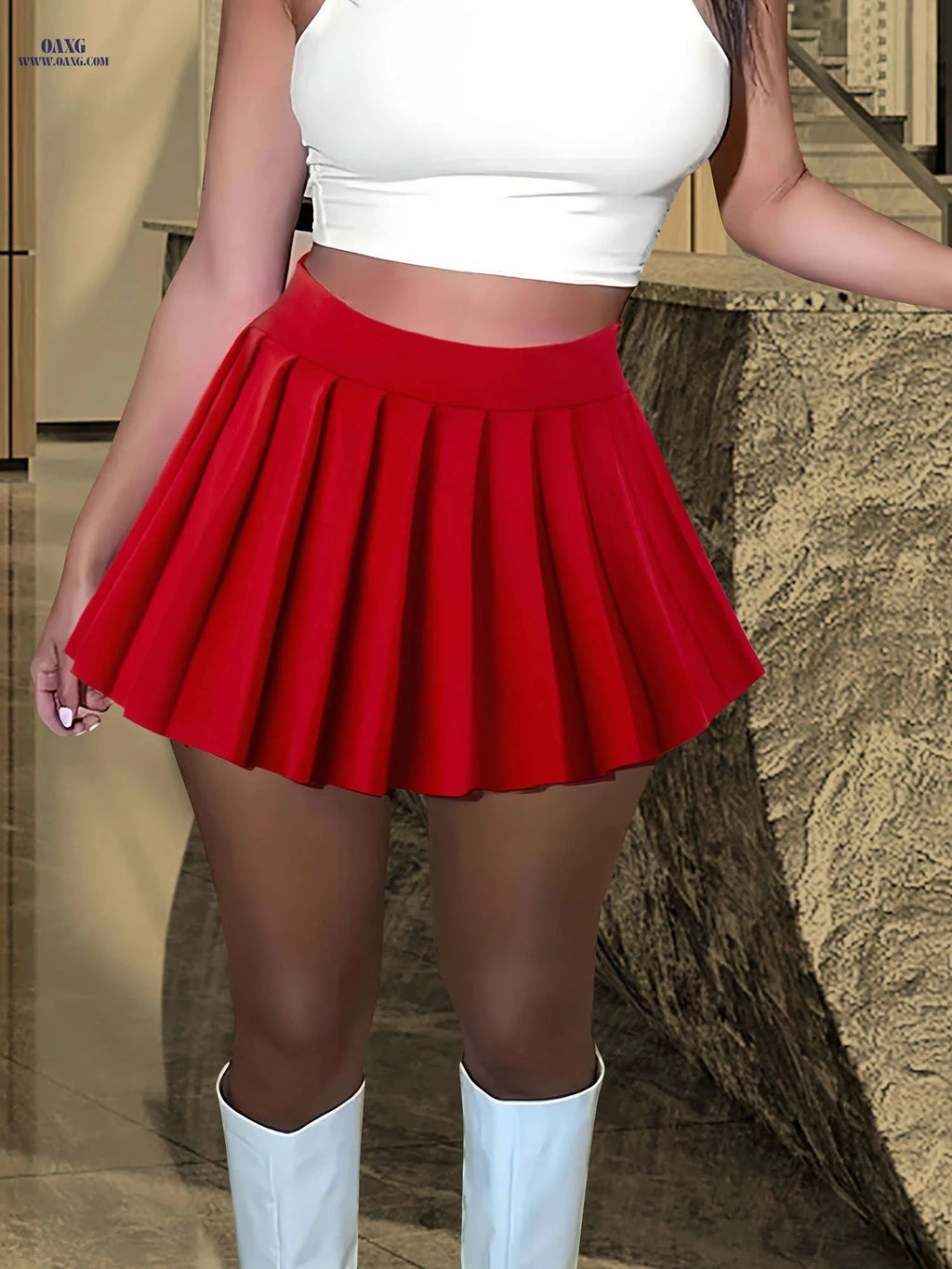 Stylish High-Waisted Pleated Skirt for Women - Casual Short Length   OAXG 