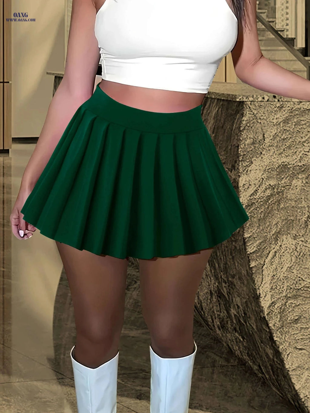 Stylish High-Waisted Pleated Skirt for Women - Casual Short Length   OAXG 