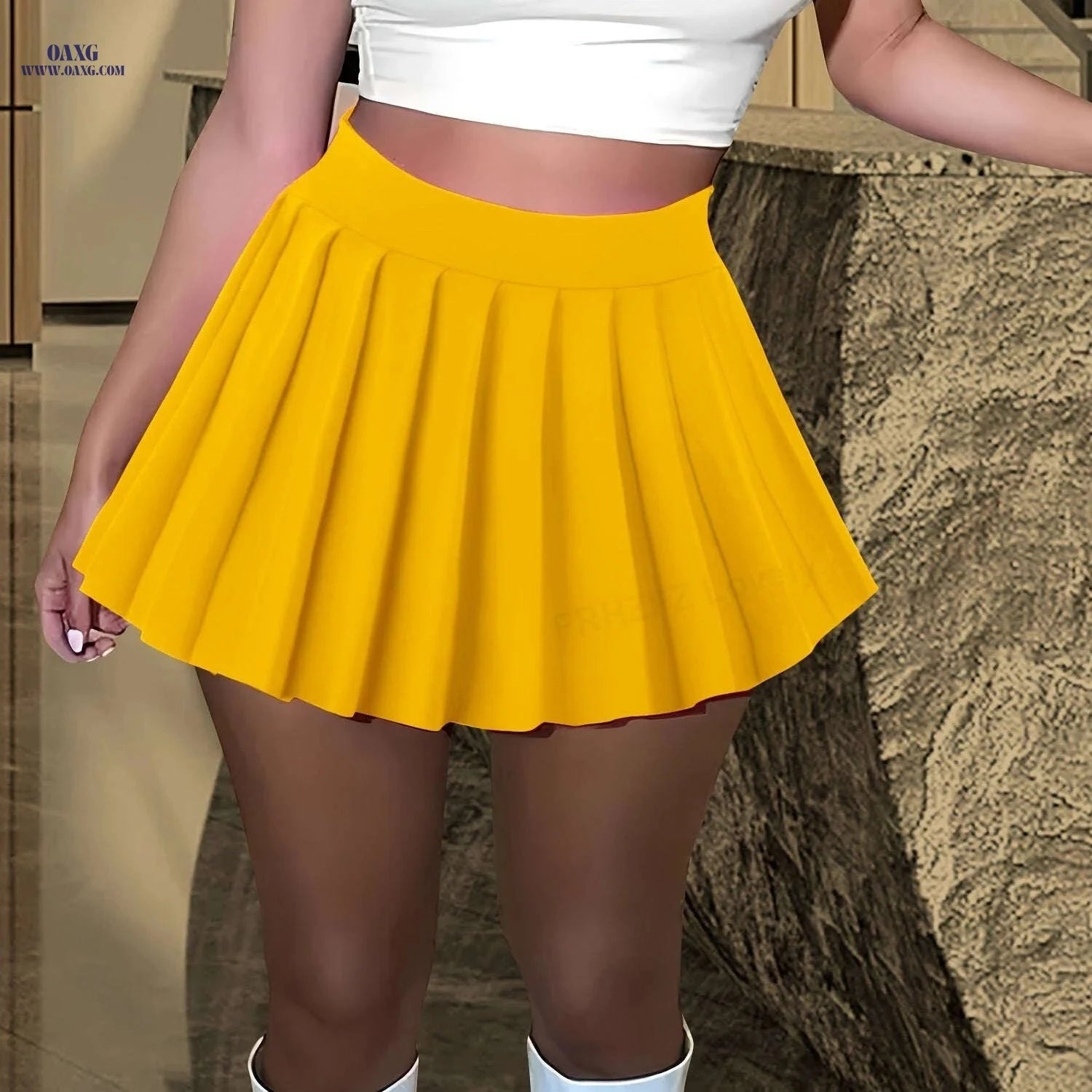 Stylish High-Waisted Pleated Skirt for Women - Casual Short Length   OAXG 