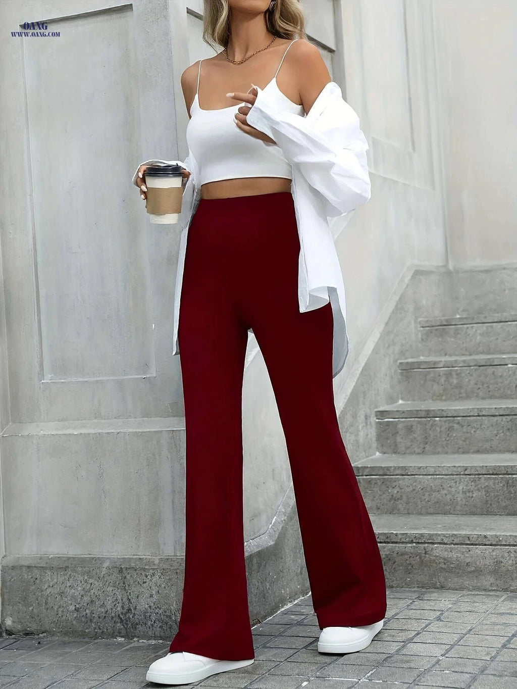 Stylish High-Waisted Slim-Fit Trousers - Casual Spring/Fall Wear   OAXG Black / XS