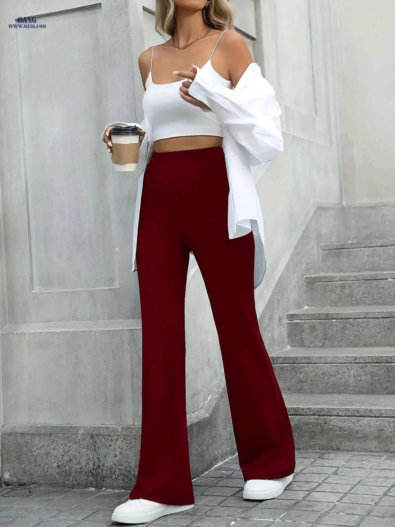 Stylish High-Waisted Slim-Fit Trousers - Casual Spring/Fall Wear   OAXG Black / XS