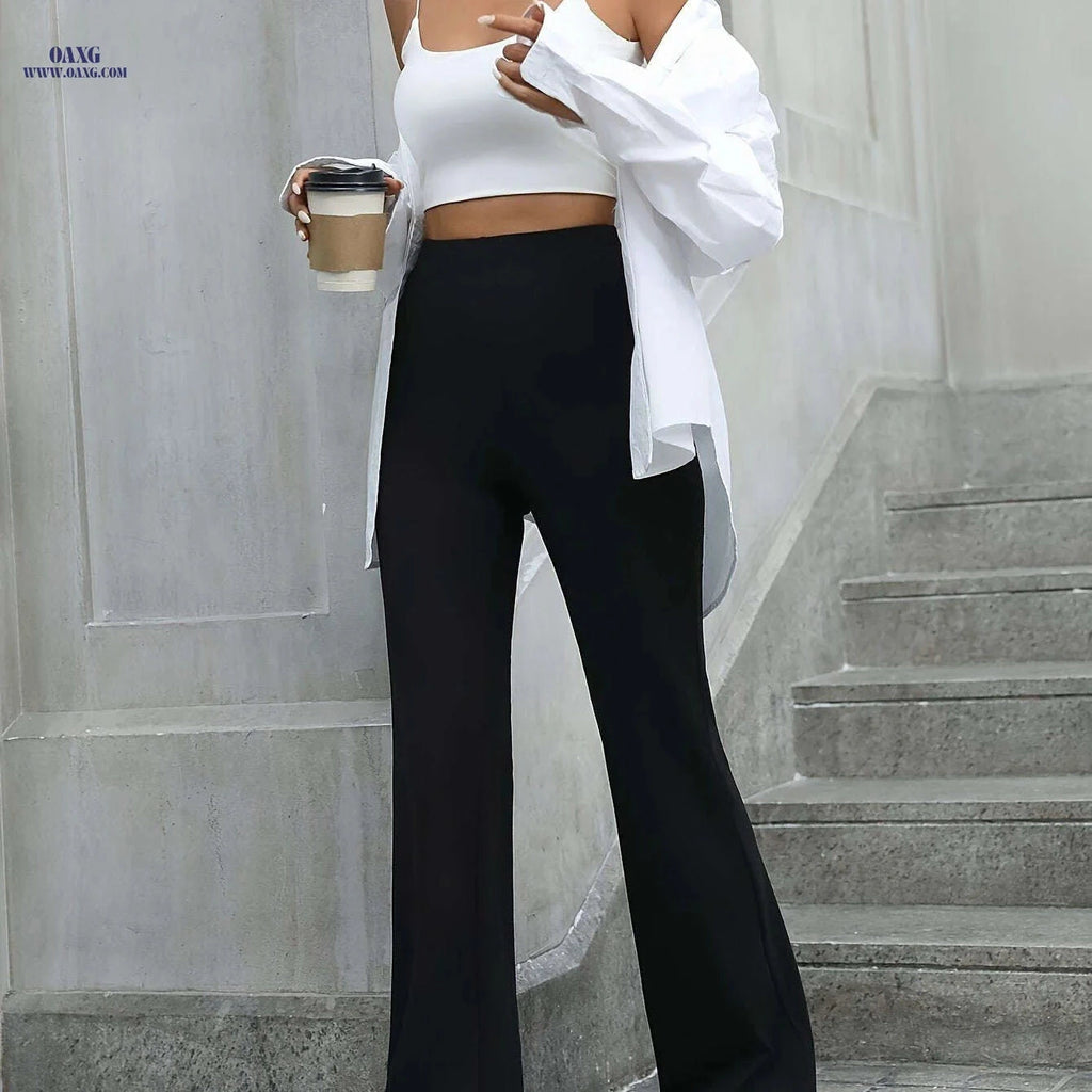 Stylish High-Waisted Slim-Fit Trousers - Casual Spring/Fall Wear   OAXG Black / XS