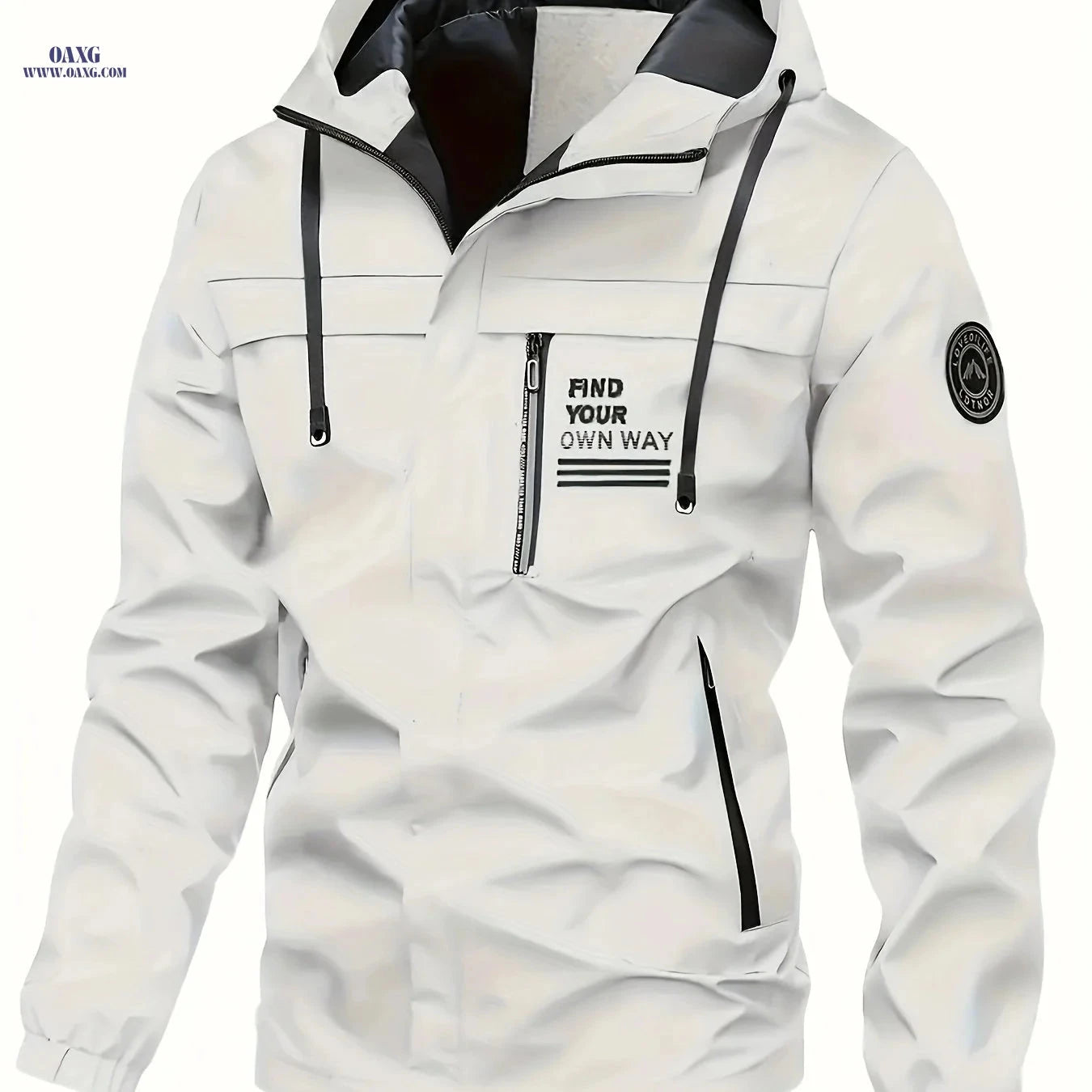 Stylish Hooded Jacket for Men - Lightweight, Casual Spring/Fall Wear   OAXG Ivory White / FR S