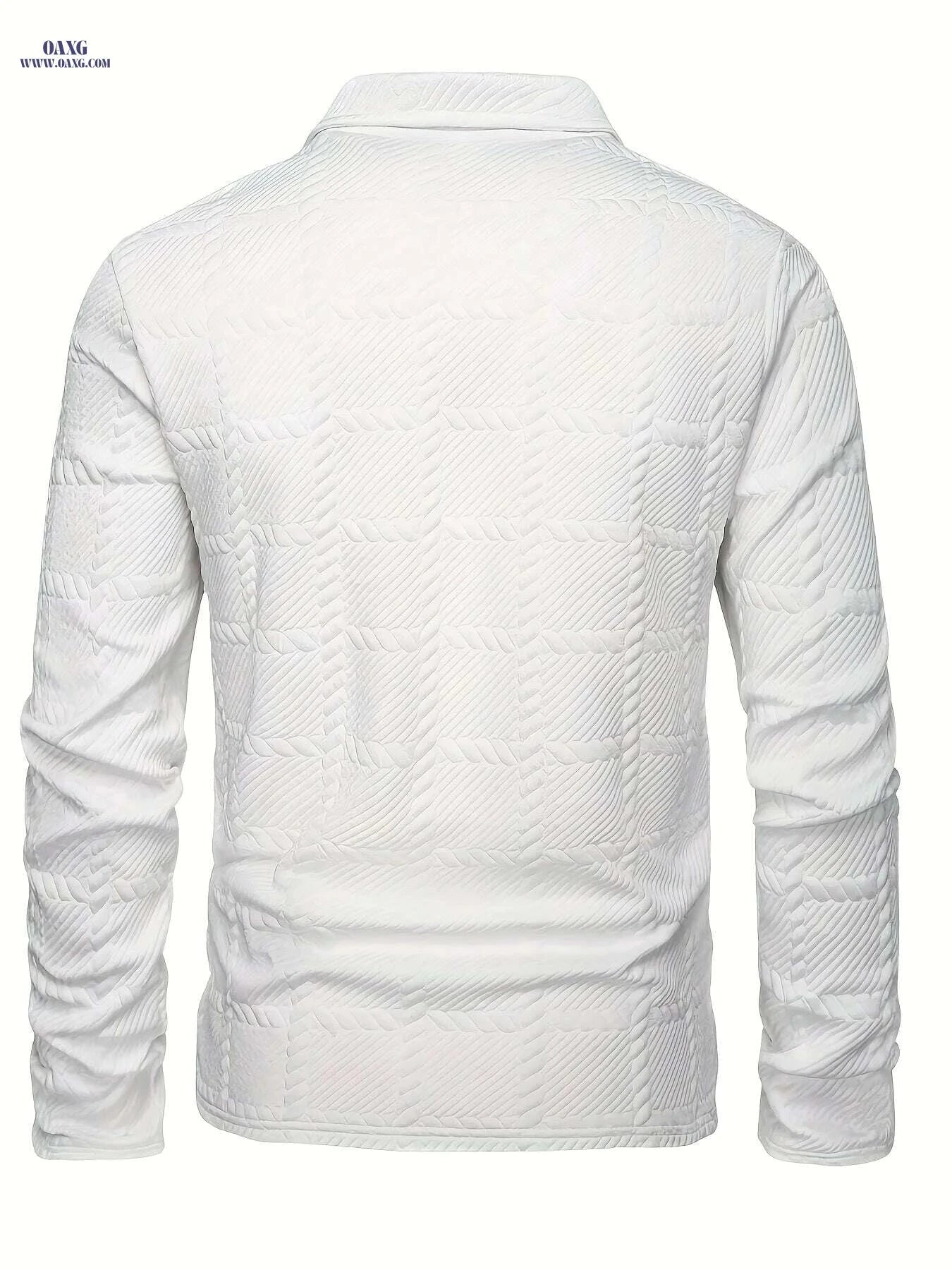 Stylish Knitted Jacquard Polo Shirt for Men - Casual Spring & Autumn   OAXG White / S