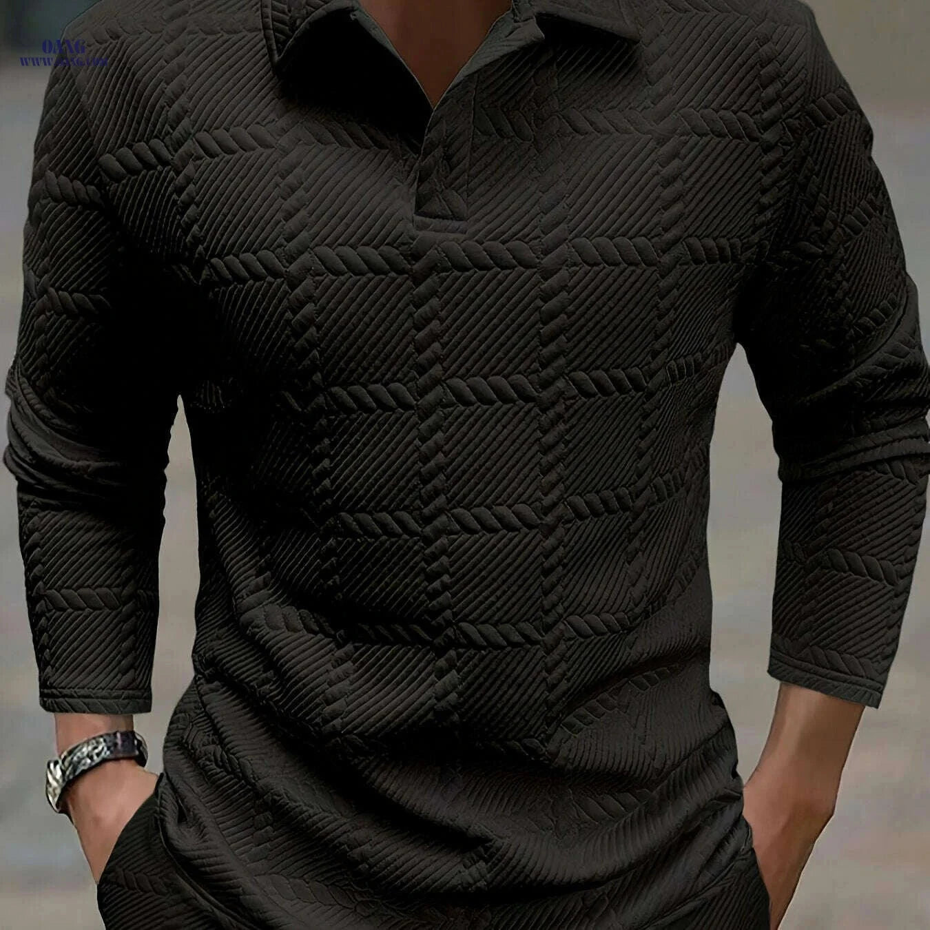 Stylish Knitted Jacquard Polo Shirt for Men - Casual Spring & Autumn   OAXG White / S