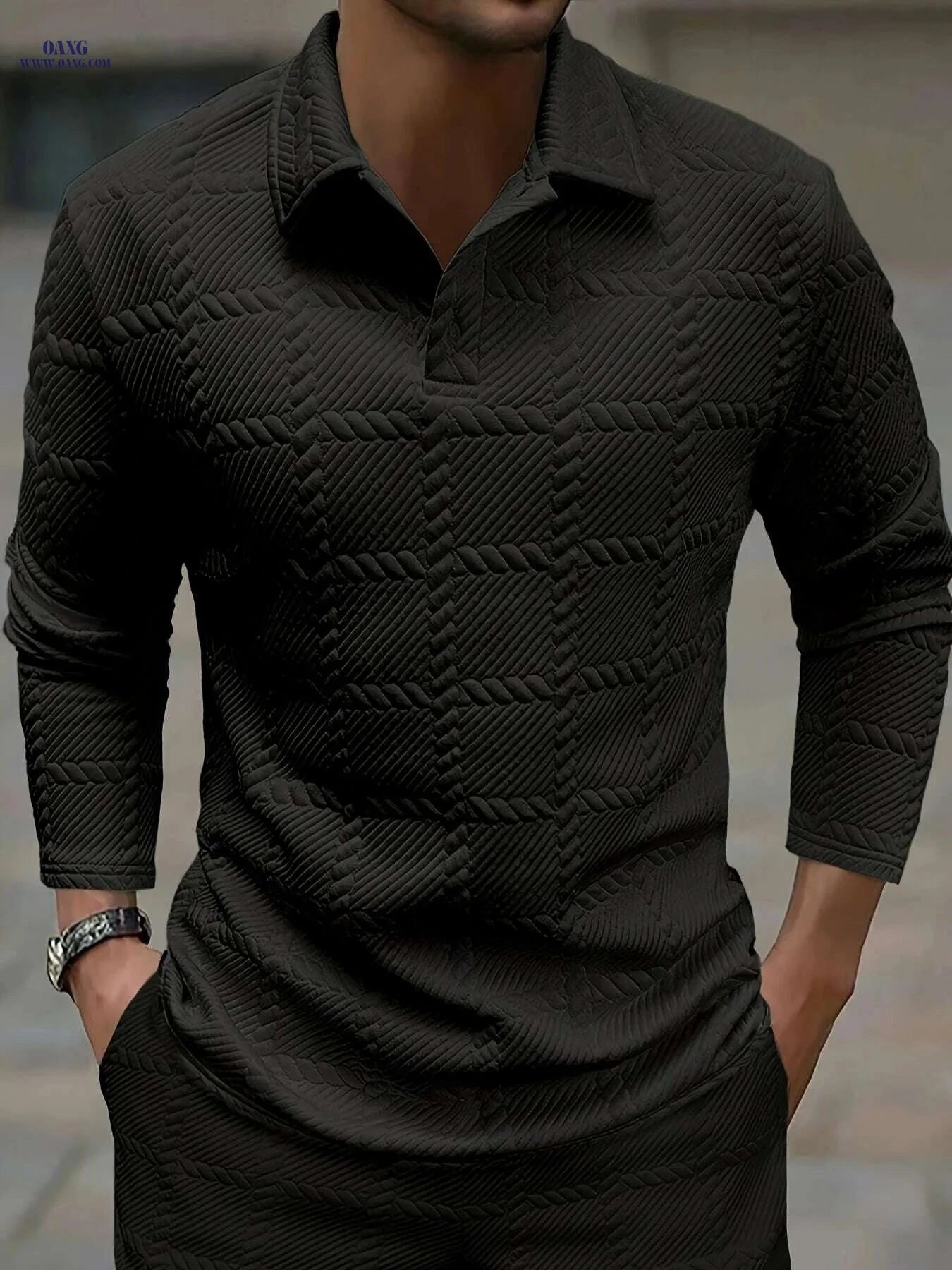 Stylish Knitted Jacquard Polo Shirt for Men - Casual Spring & Autumn   OAXG White / S