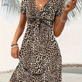 Stylish Leopard Print Twist Dress - Fit and Flare for Summer   OAXG 