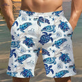 Stylish Lightweight Men's Beach Shorts - 3D Turtle Print Design   OAXG White / S