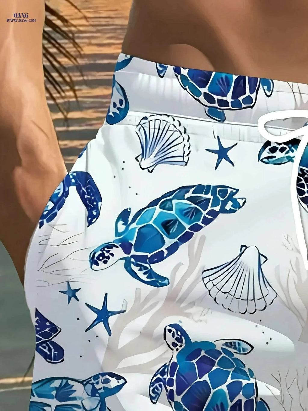 Stylish Lightweight Men's Beach Shorts - 3D Turtle Print Design   OAXG 