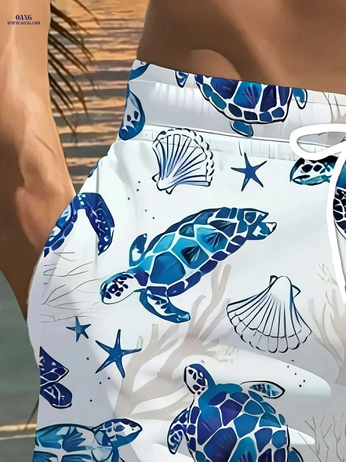 Stylish Lightweight Men's Beach Shorts - 3D Turtle Print Design   OAXG 