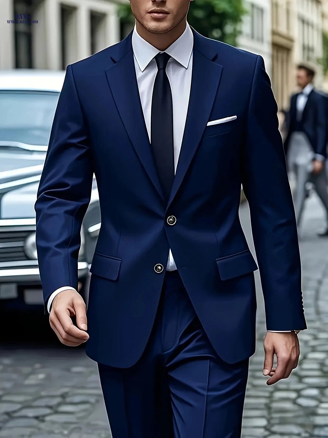 Stylish Men's 2-Piece Suit - Blazer & Trousers for Formal Events   OAXG Navy Color / FR XXS