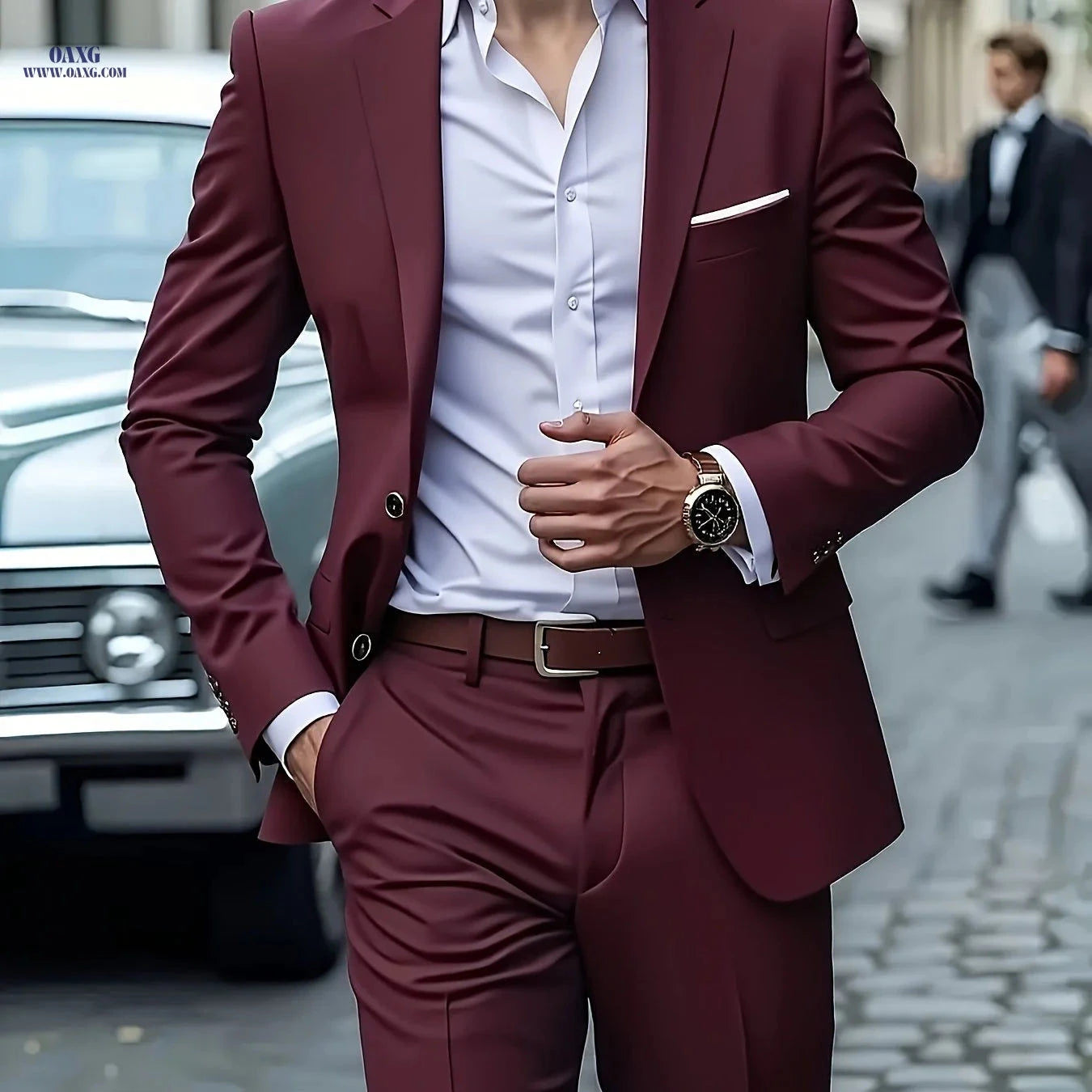 Stylish Men's 2-Piece Suit - Blazer & Trousers for Formal Events   OAXG 