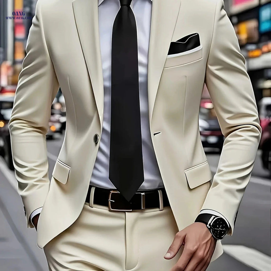 Stylish Men’s 2pcs Suit - Blazer and Trousers for Formal Events   OAXG 