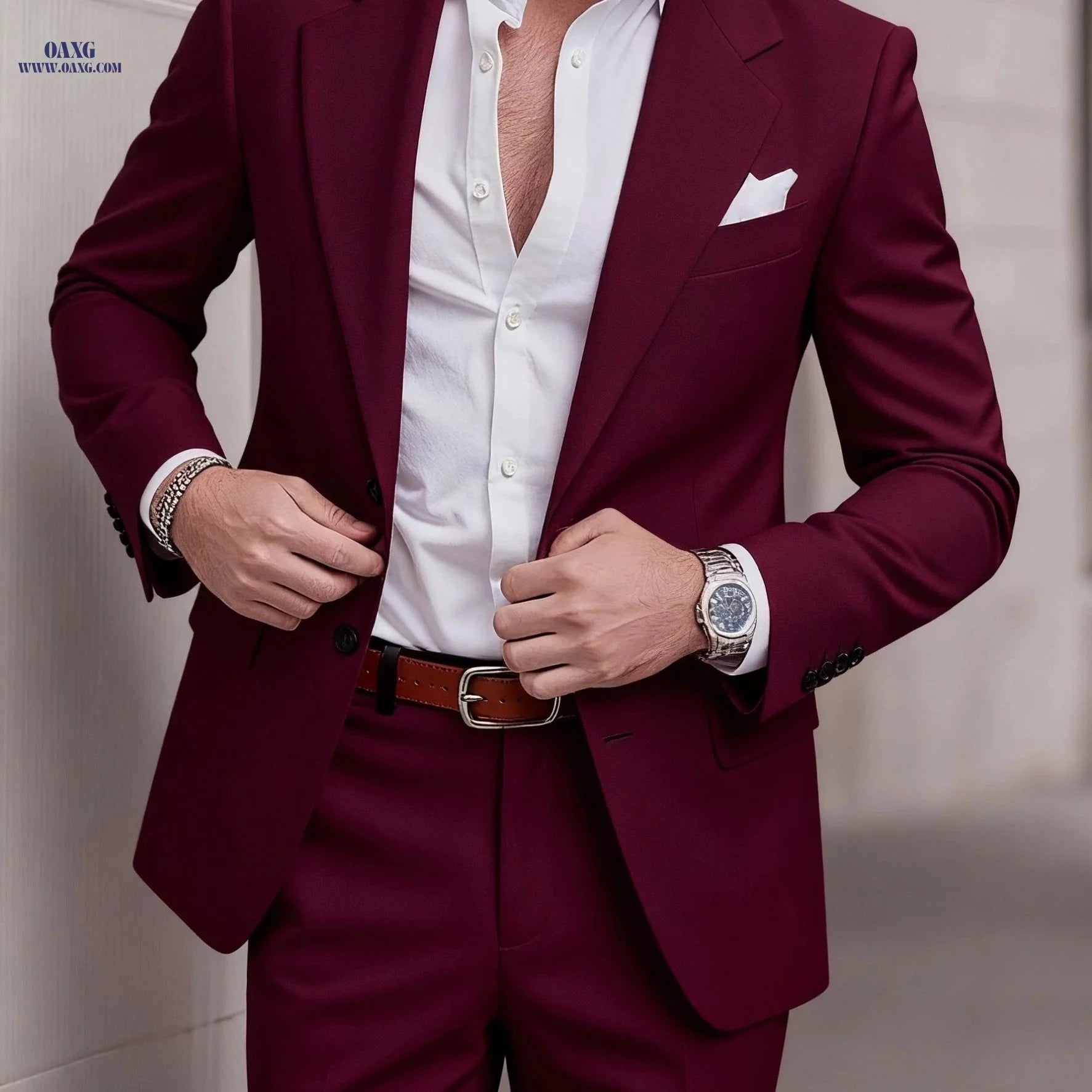 Stylish Men's 2pcs Suit - Blazer and Trousers for Formal Events   OAXG 