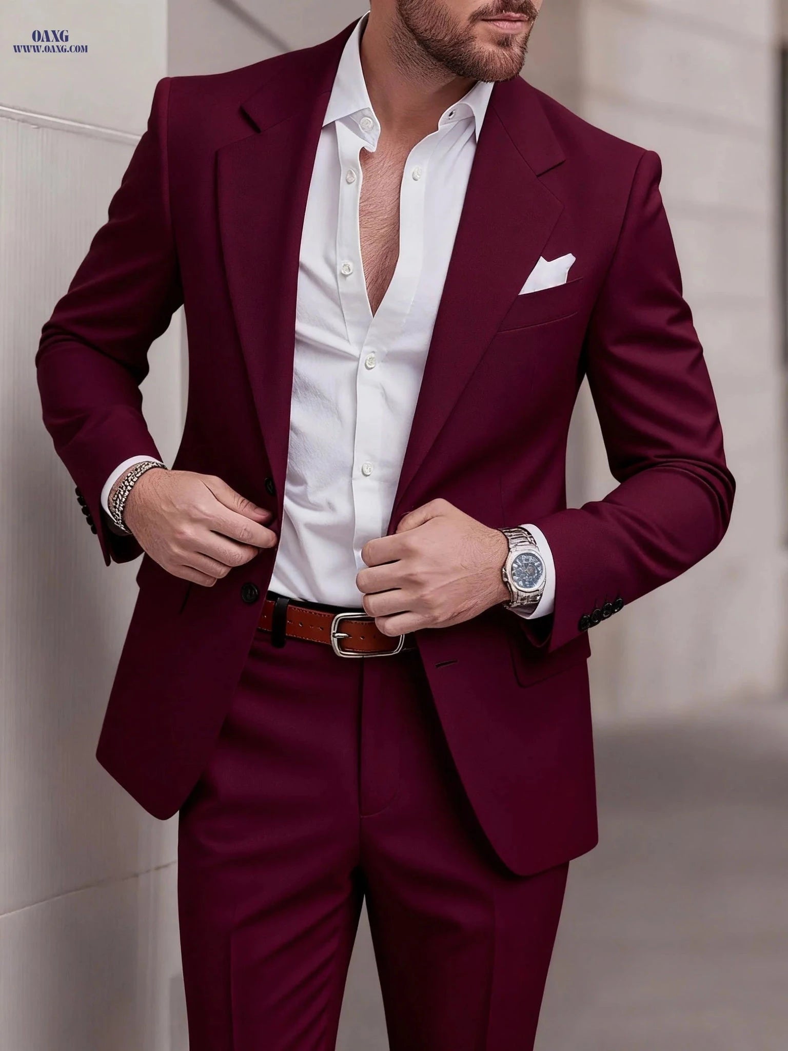 Stylish Men's 2pcs Suit - Blazer and Trousers for Formal Events   OAXG 