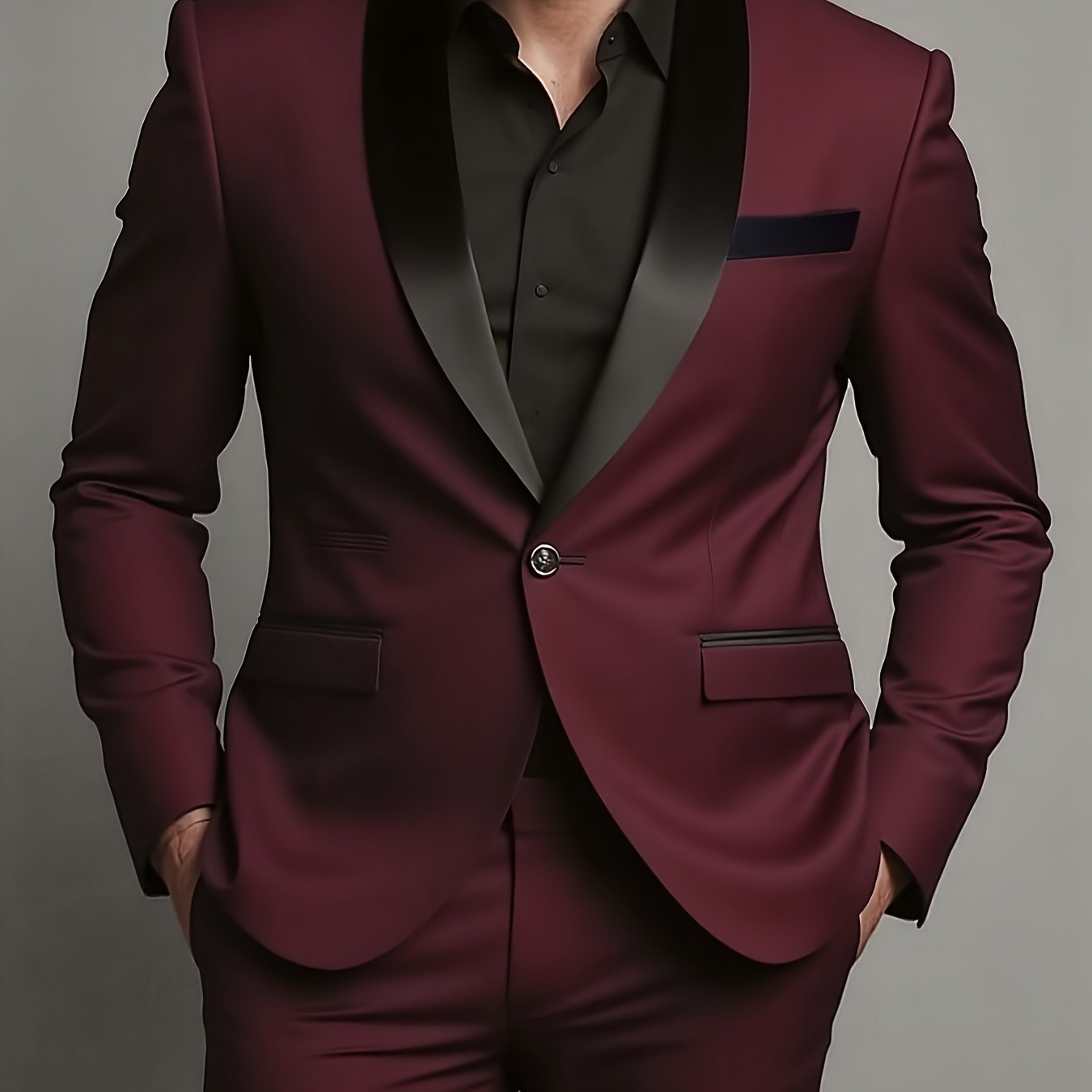 Stylish Men's 2pcs Suit - Blazer & Trousers for Formal Events   OAXG Burgundy / FR XXS