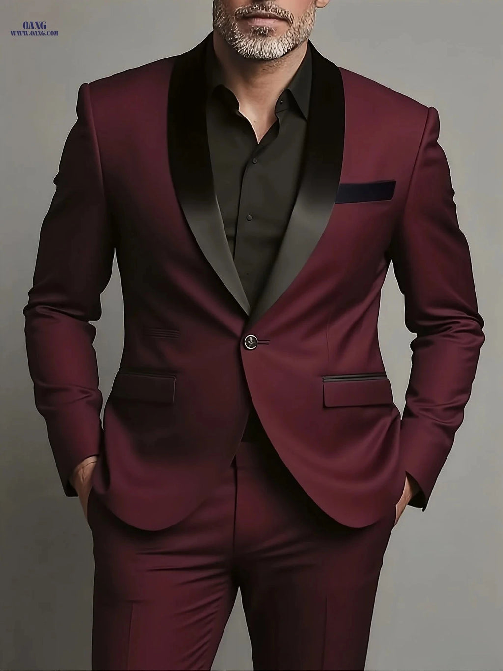 Stylish Men's 2pcs Suit - Blazer & Trousers for Formal Events   OAXG Burgundy / FR XXS