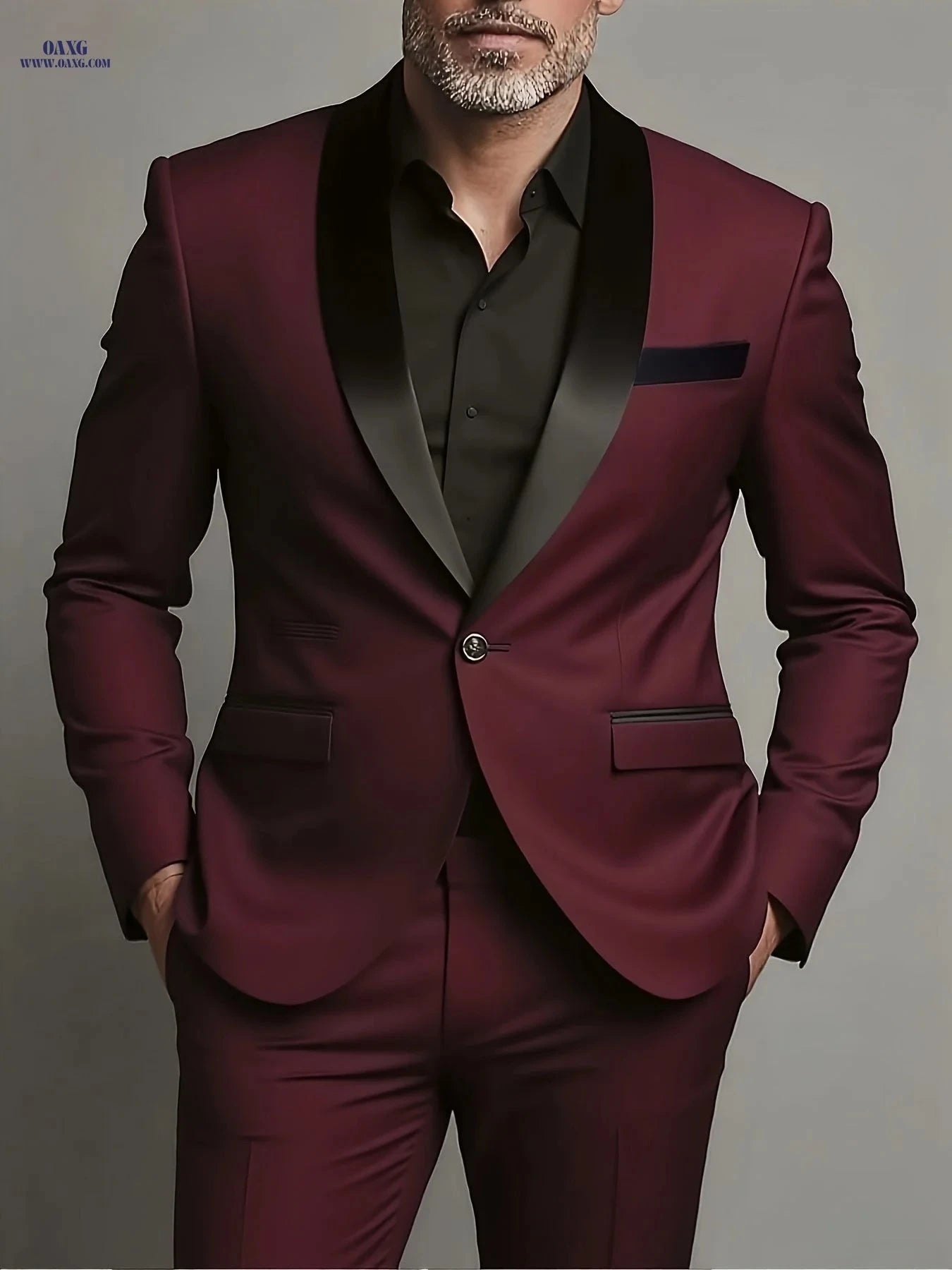 Stylish Men's 2pcs Suit - Blazer & Trousers for Formal Events   OAXG Burgundy / FR XXS
