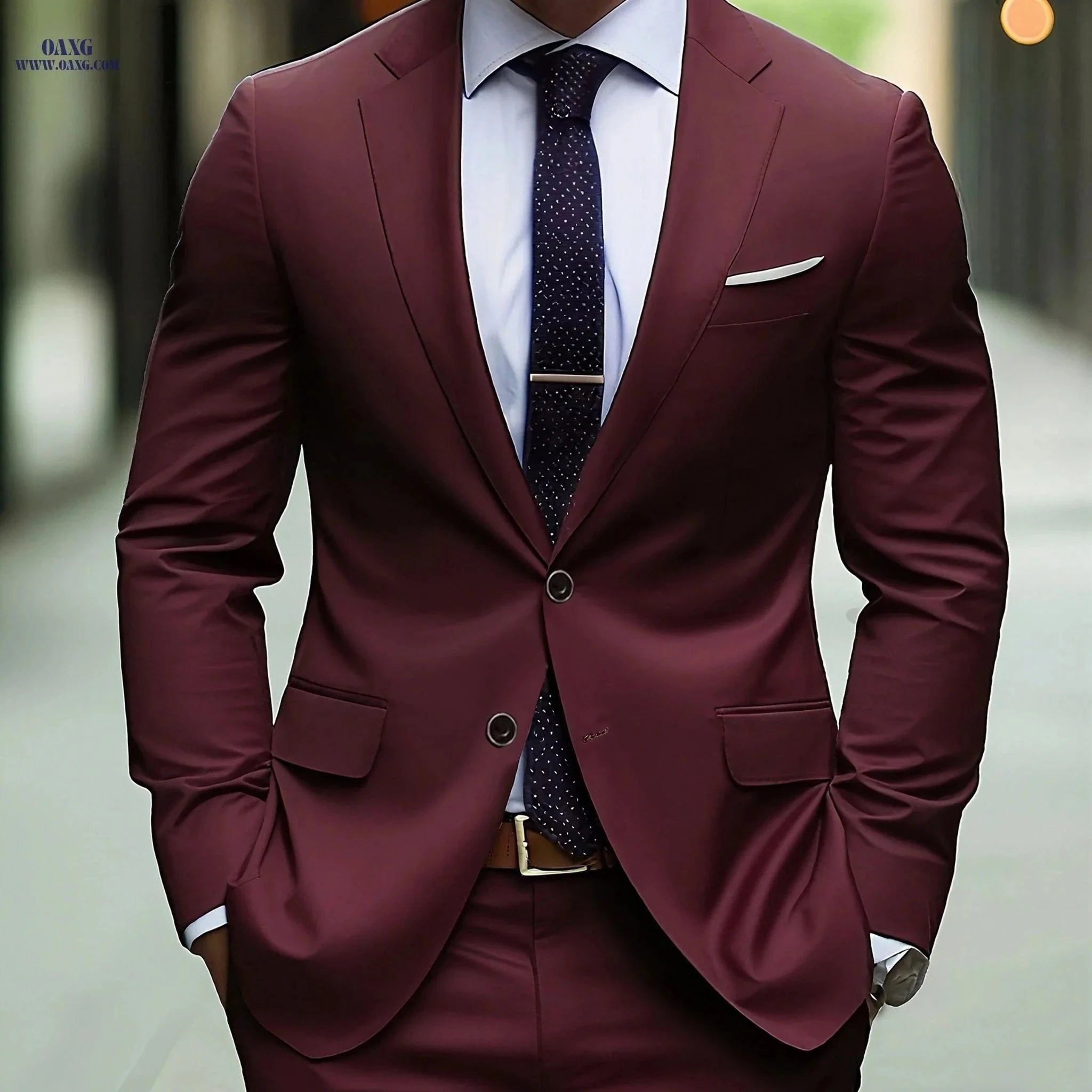 Stylish Men's 2pcs Suit - Blazer & Trousers for Weddings & Work   OAXG Burgundy / FR XXS