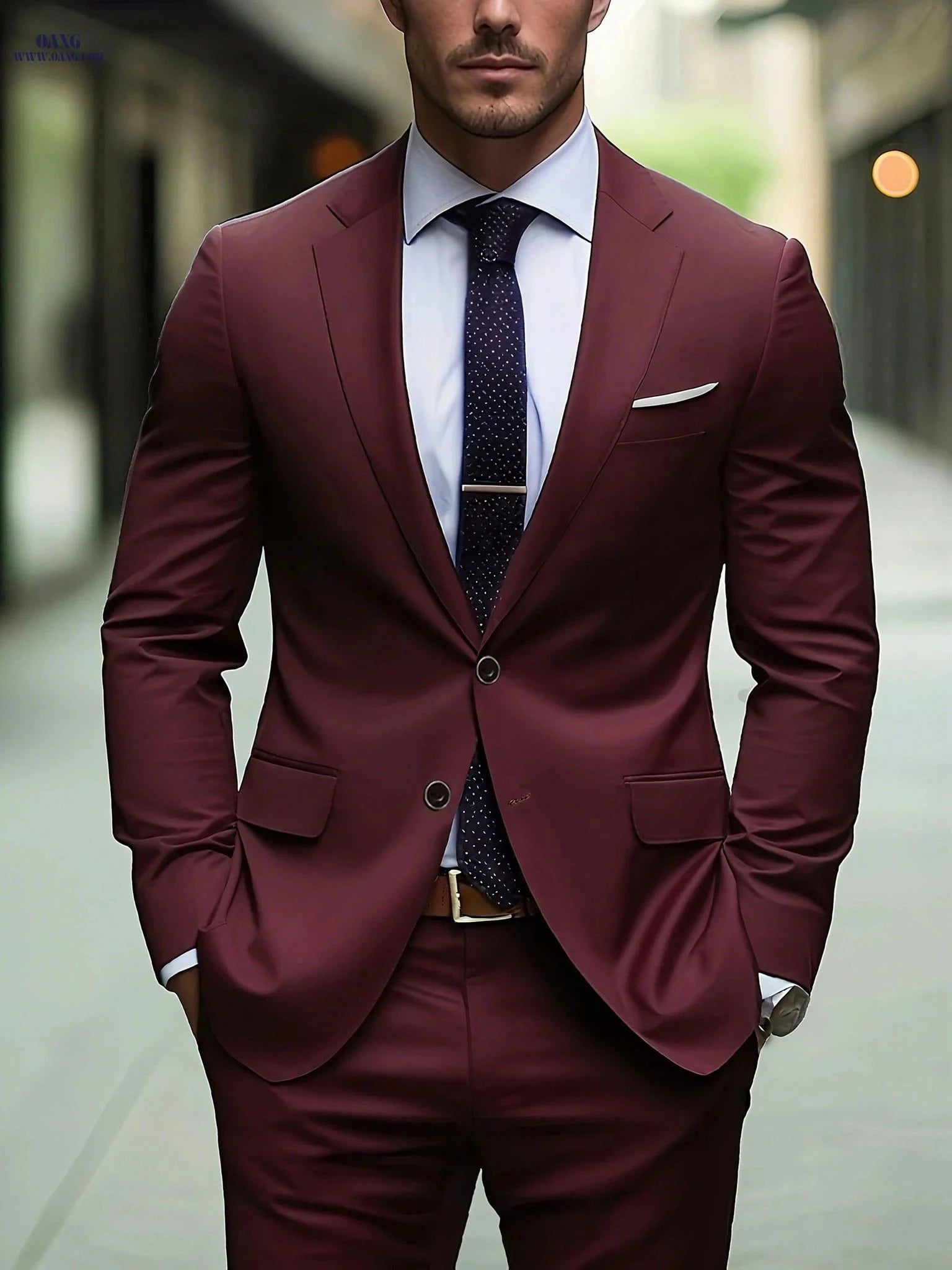 Stylish Men's 2pcs Suit - Blazer & Trousers for Weddings & Work   OAXG Burgundy / FR XXS