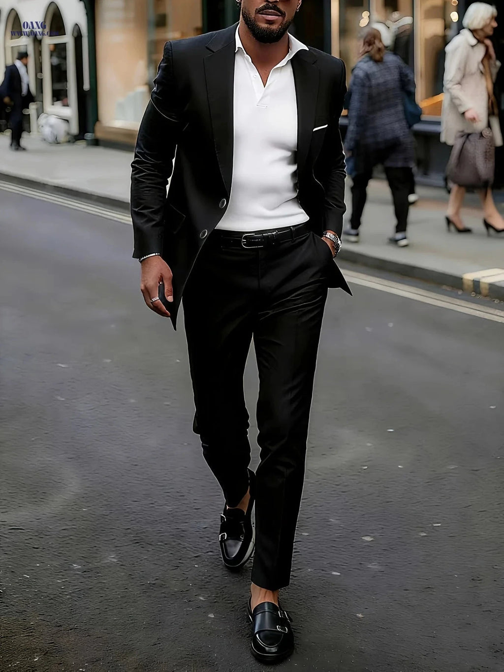 Stylish Men's 2pcs Suit Set - Blazer & Trousers, Business Casual   OAXG Black / FR XXS
