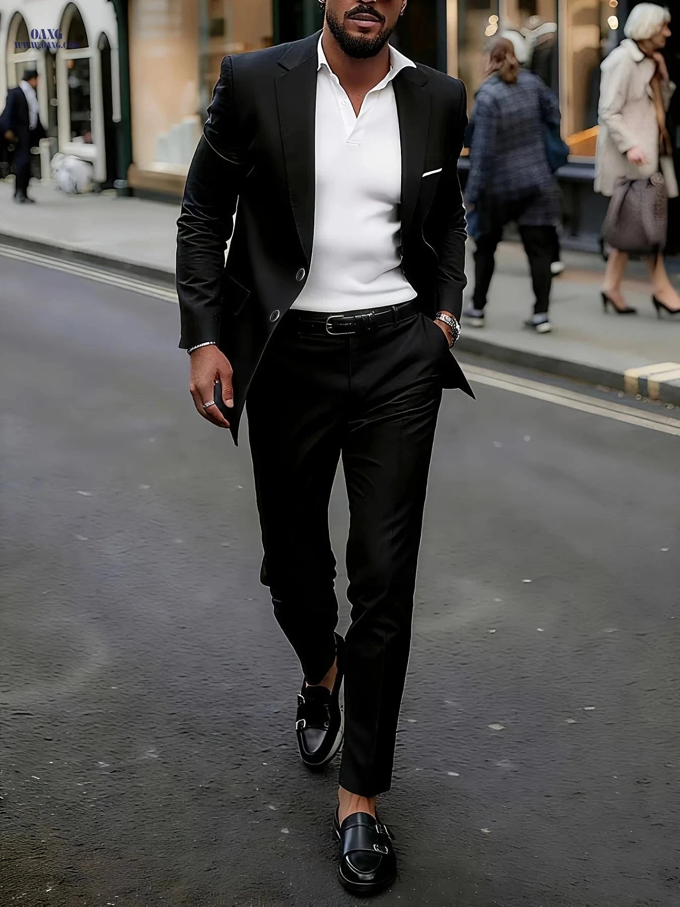 Stylish Men's 2pcs Suit Set - Blazer & Trousers, Business Casual   OAXG Black / FR XXS