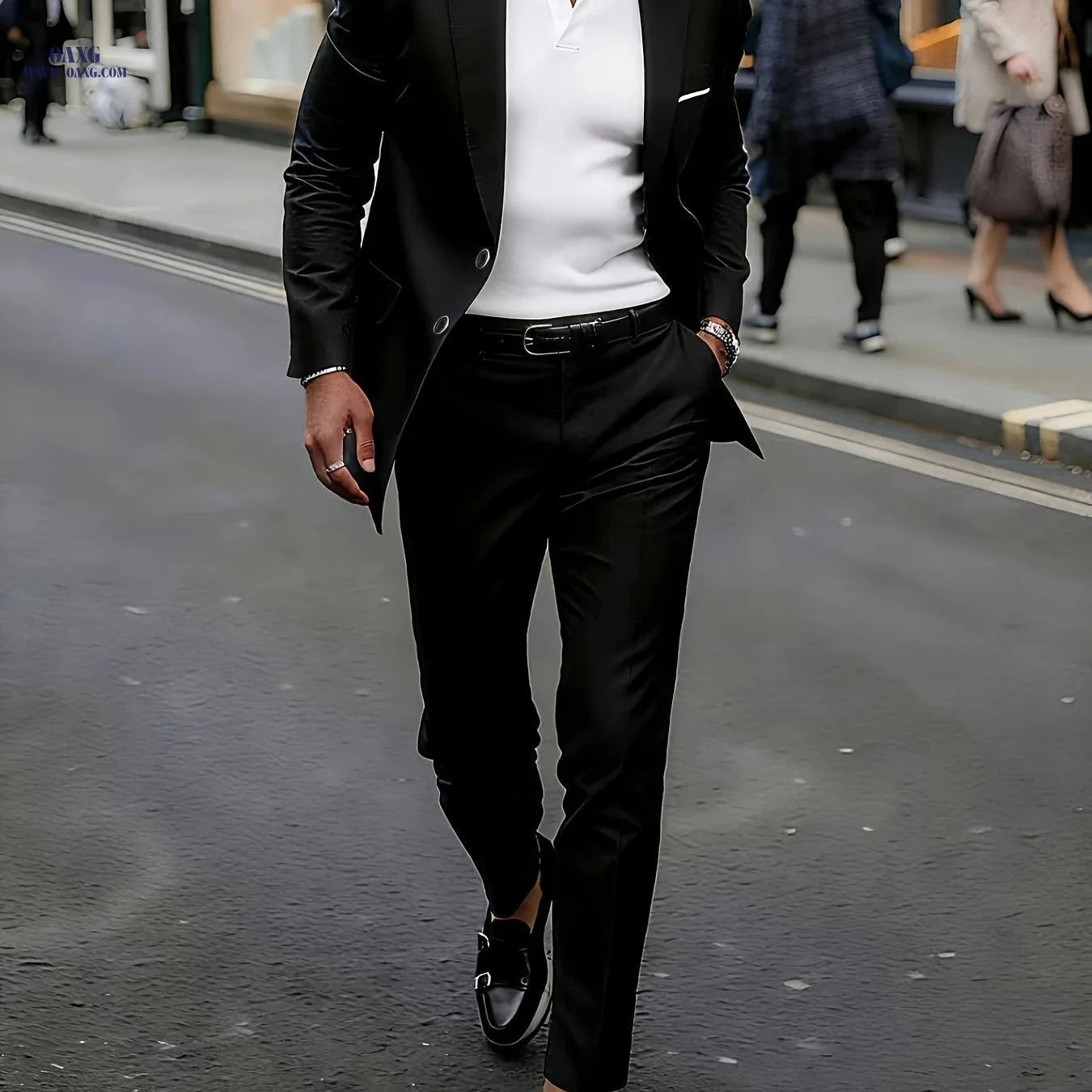 Stylish Men's 2pcs Suit Set - Blazer & Trousers, Business Casual   OAXG Black / FR XXS
