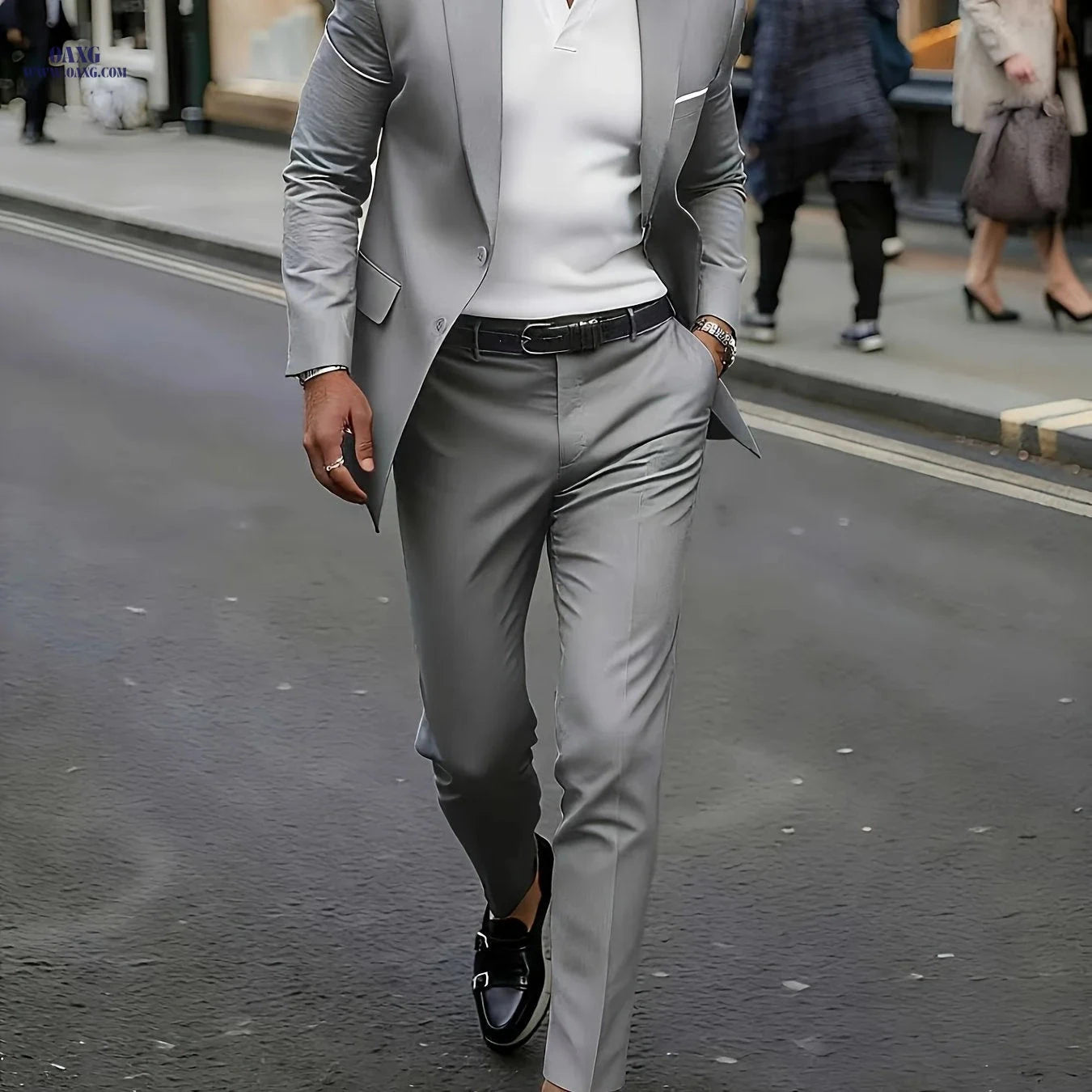 Stylish Men's 2pcs Suit Set - Blazer & Trousers, Business Casual   OAXG 