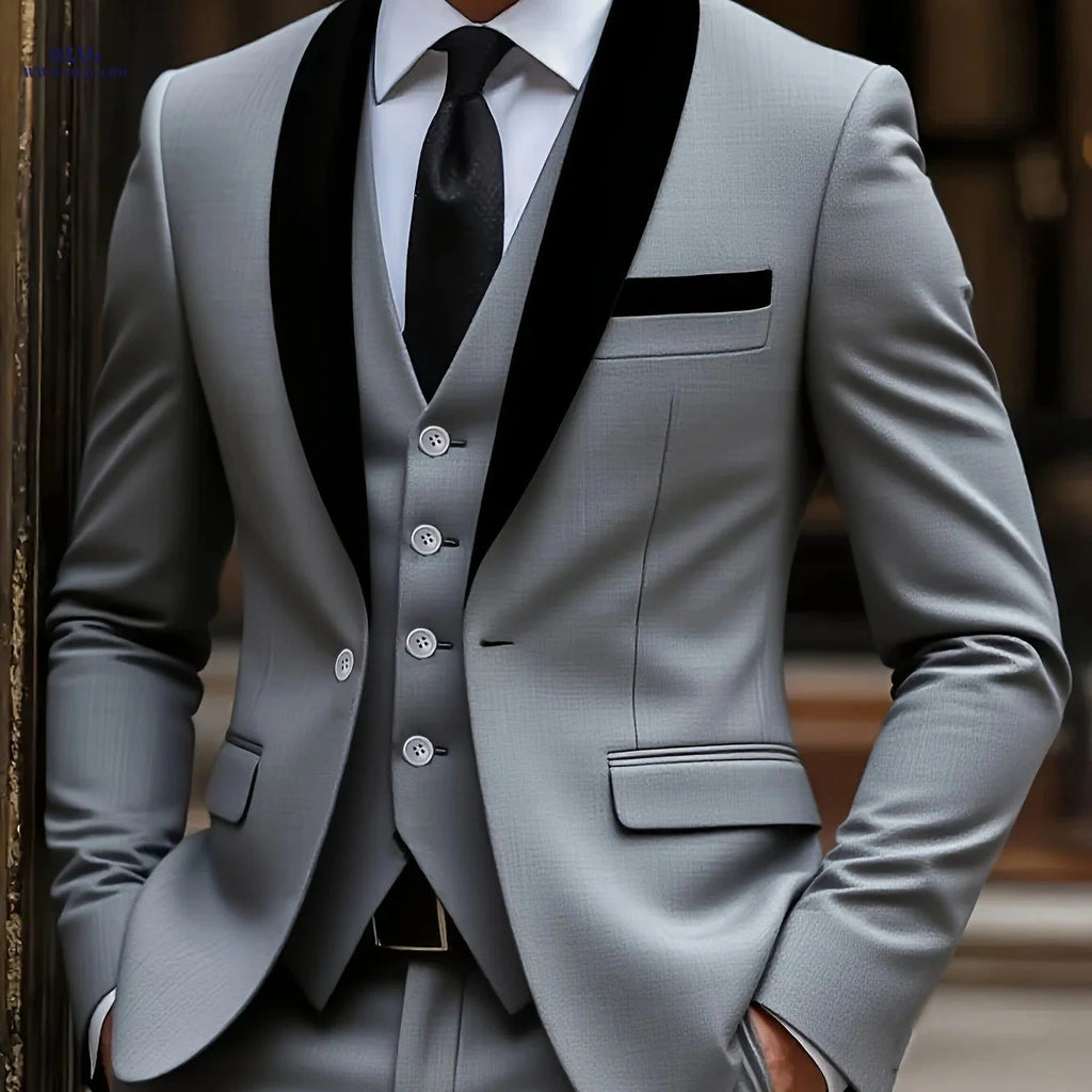 Stylish Men's 3-Piece Business Suit Set - Slim Fit Jacket, Vest, Trousers   OAXG 