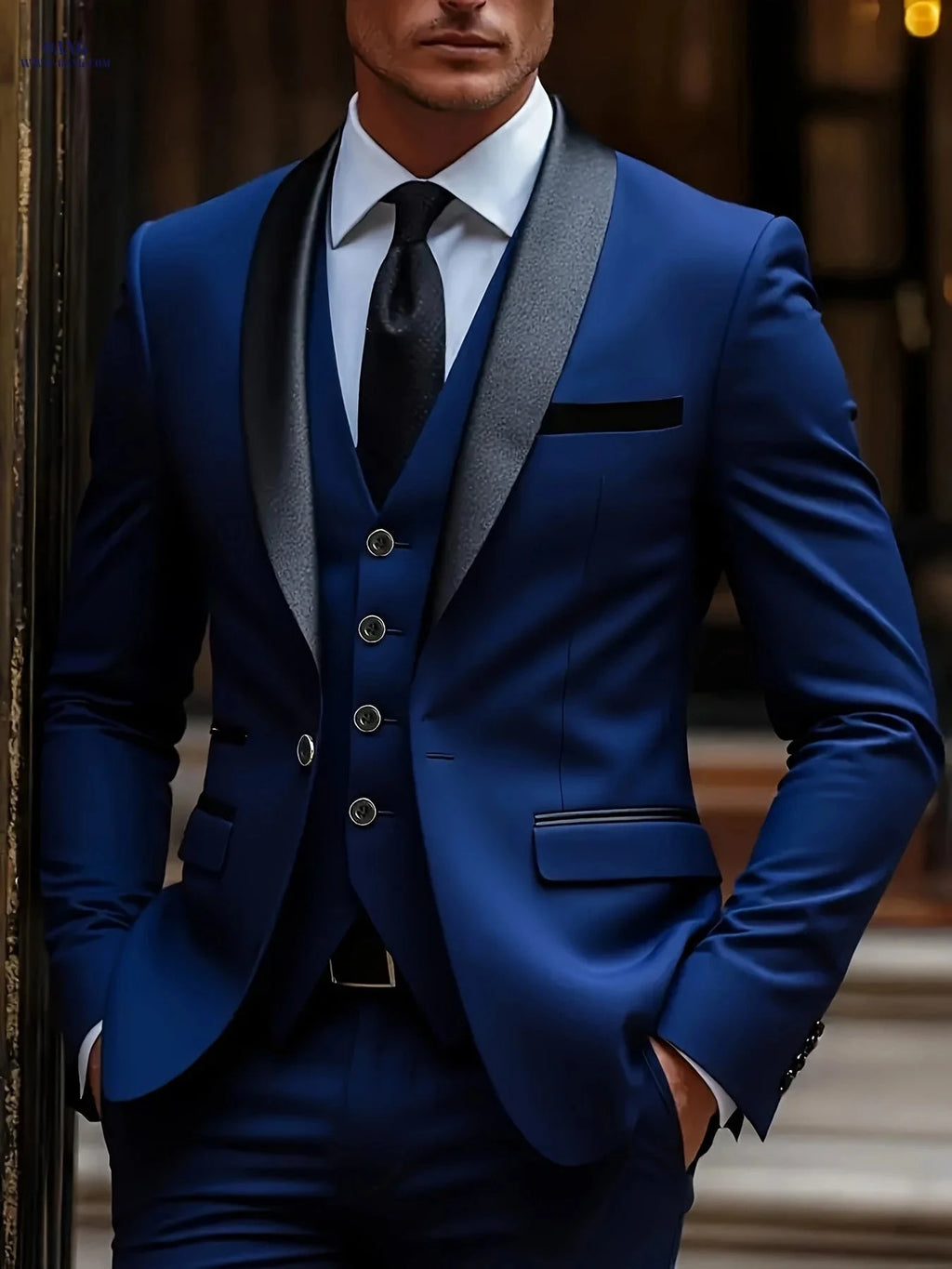 Stylish Men's 3-Piece Business Suit Set - Slim Fit Jacket, Vest, Trousers   OAXG 