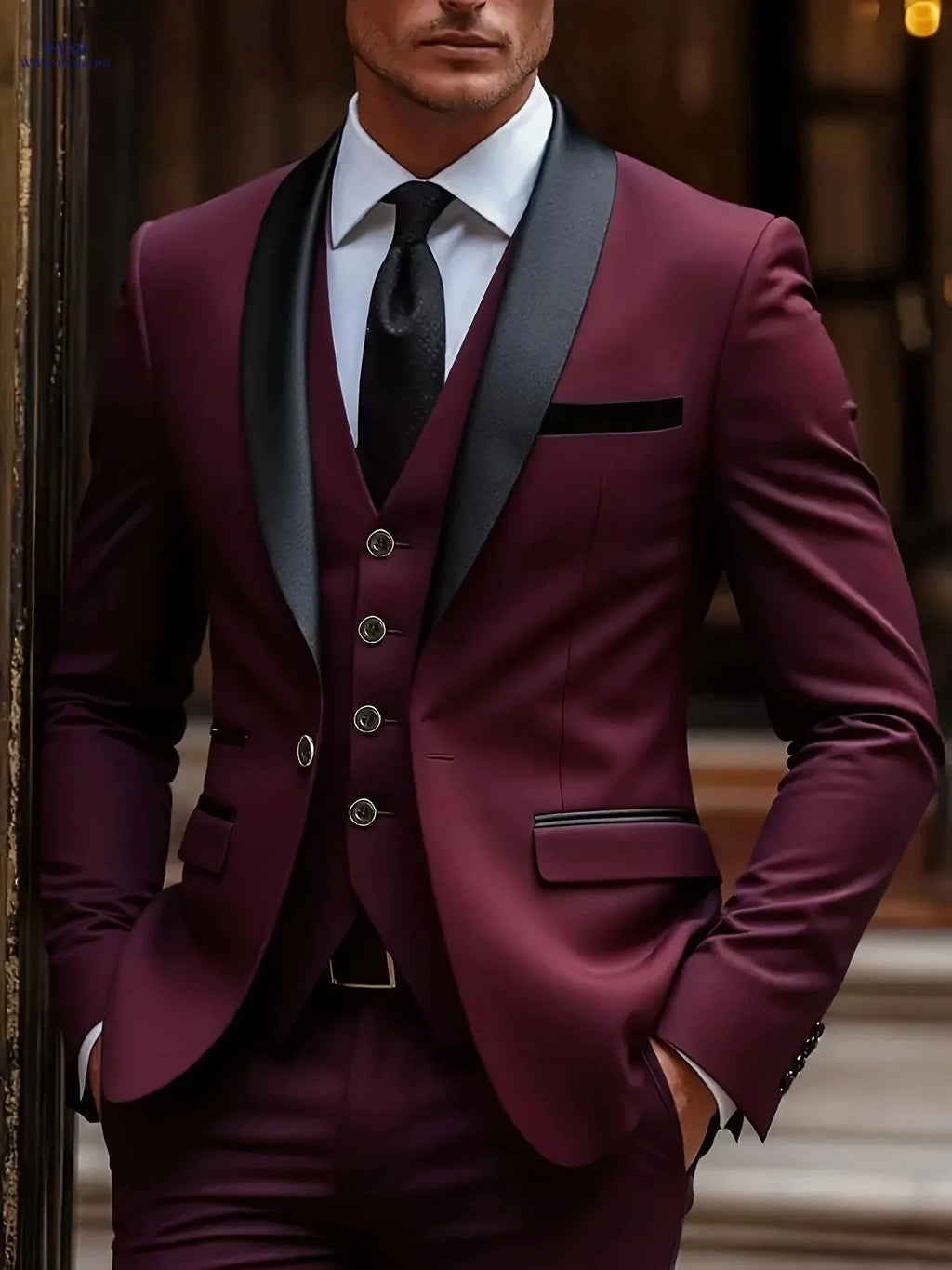 Stylish Men's 3-Piece Business Suit Set - Slim Fit Jacket, Vest, Trousers   OAXG Grey / FR XXS
