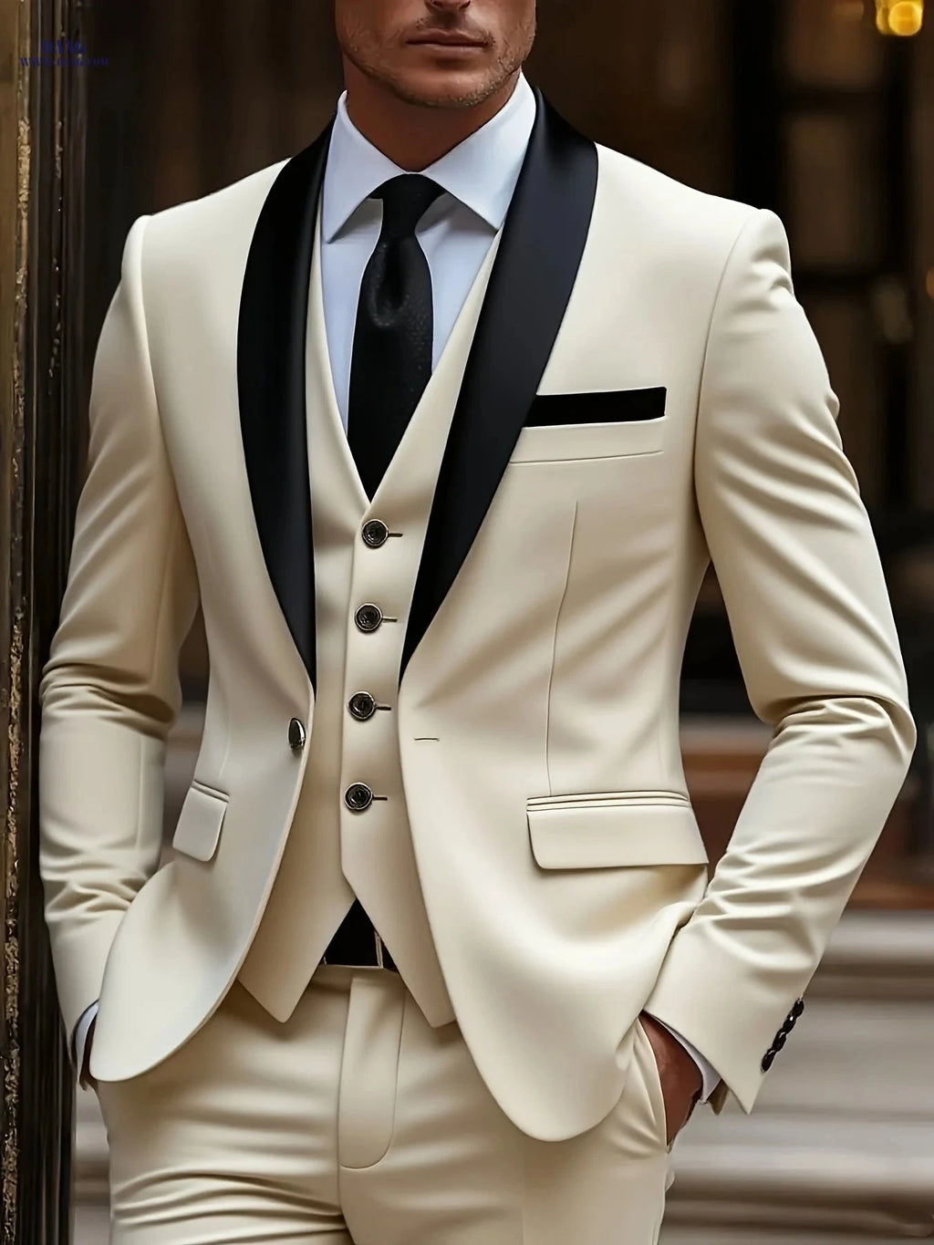 Stylish Men's 3-Piece Business Suit Set - Slim Fit Jacket, Vest, Trousers   OAXG Grey / FR XXS