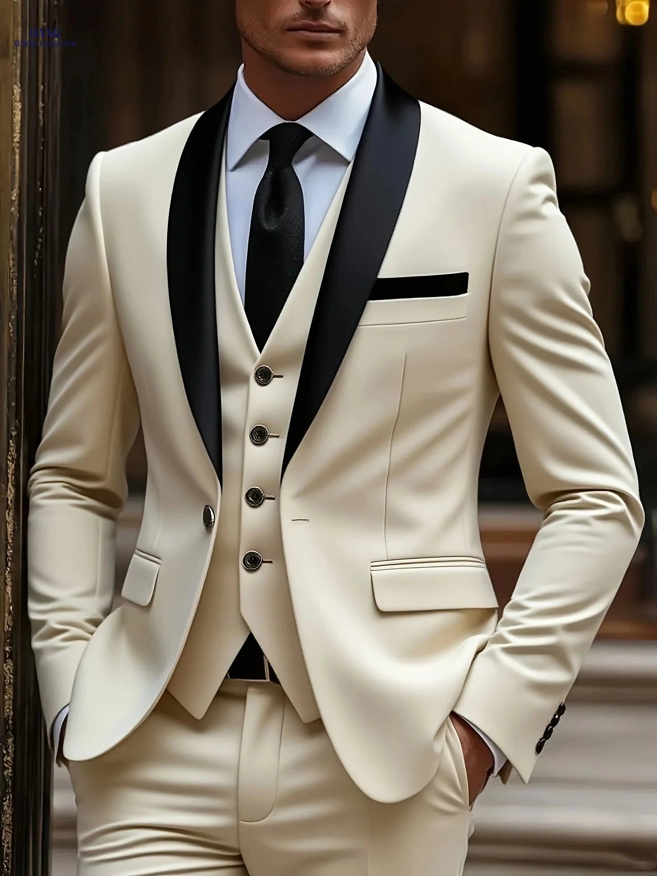 Stylish Men's 3-Piece Business Suit Set - Slim Fit Jacket, Vest, Trousers   OAXG Grey / FR XXS
