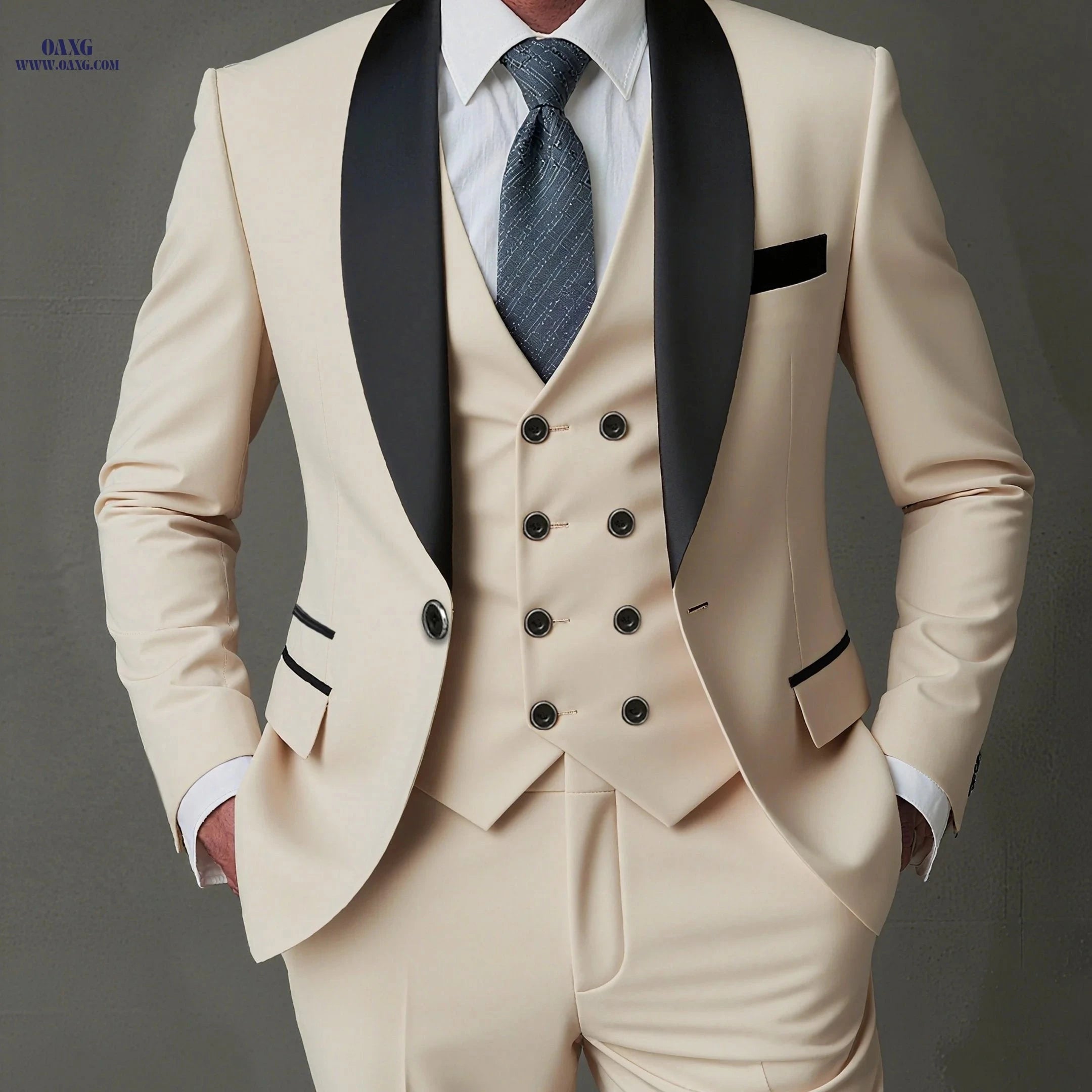 Stylish Men's 3-Piece Suit Set - Blazer, Vest, Trousers for Events   OAXG 