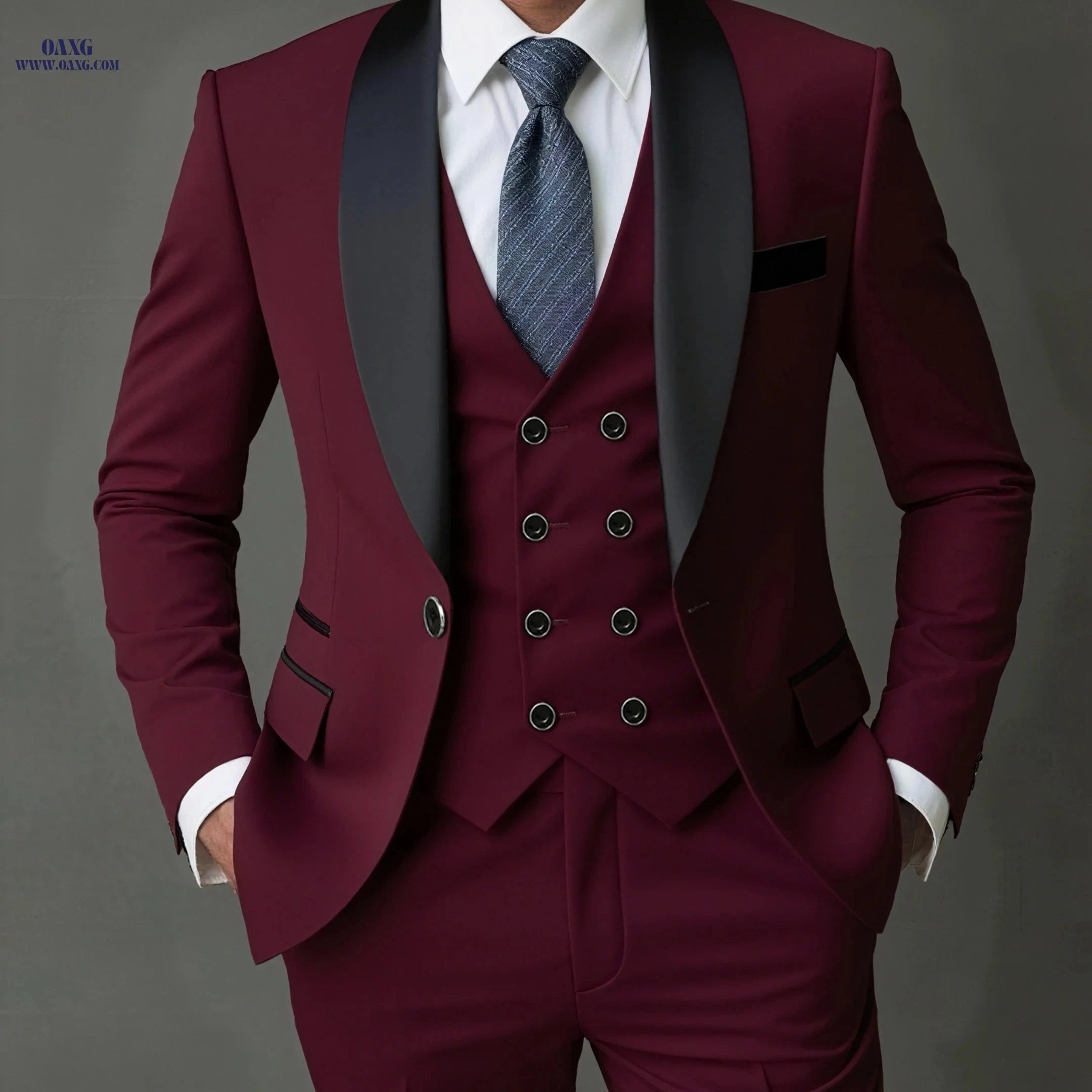Stylish Men's 3-Piece Suit Set - Blazer, Vest, Trousers for Events   OAXG 