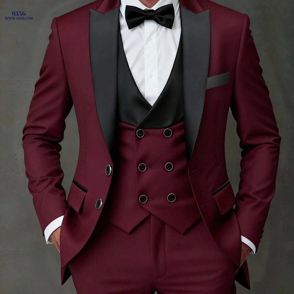 Stylish Men's 3-Piece Suit Set - Blazer, Vest, Trousers for Events   OAXG 