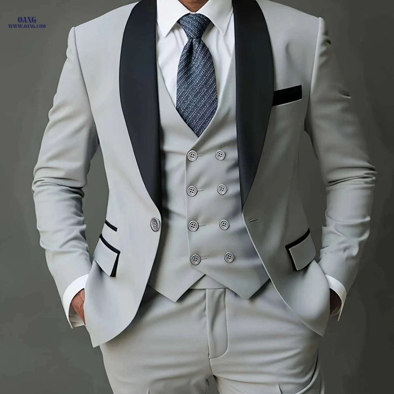 Stylish Men's 3-Piece Suit Set - Blazer, Vest, Trousers for Events   OAXG 